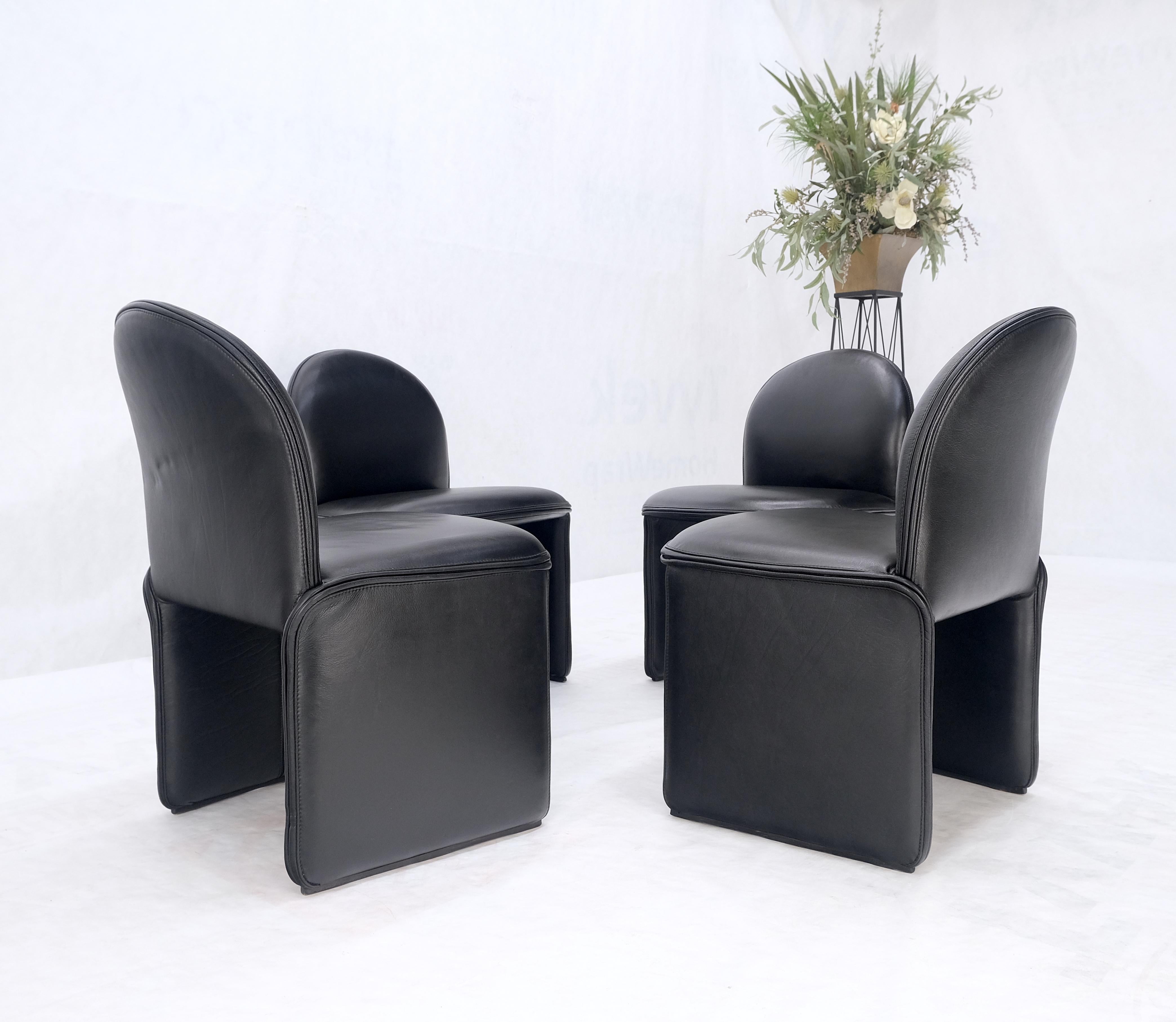 Set 4 Italian Mid Century Modern Black Leather Dining Chairs Bellini Style MINT! For Sale 5