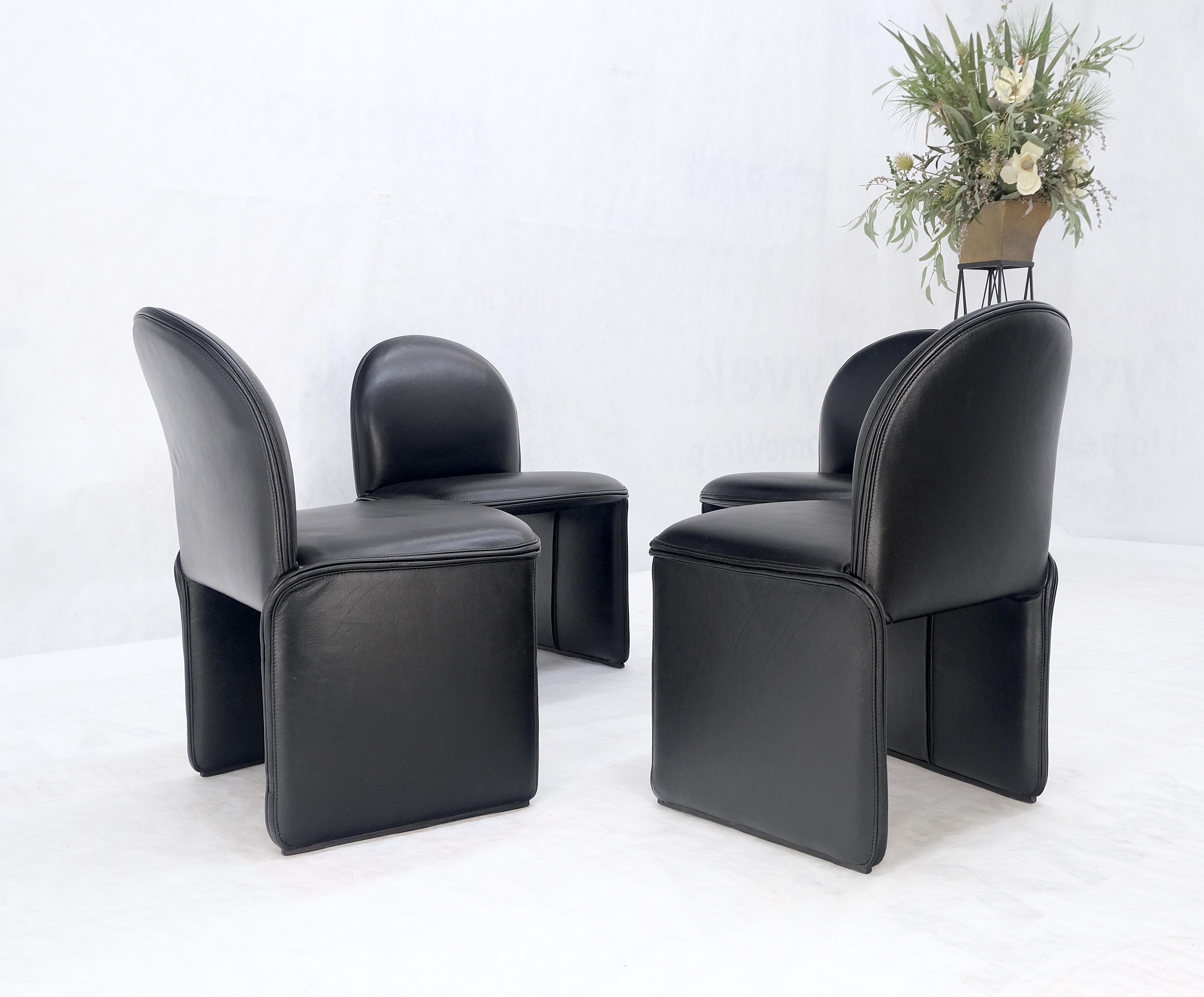 Set 4 Italian Mid Century Modern Black Leather Dining Chairs Bellini Style MINT! For Sale 6