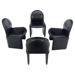 Set 4 Italian Mid Century Modern Black Leather Dining Chairs Bellini Style MINT!