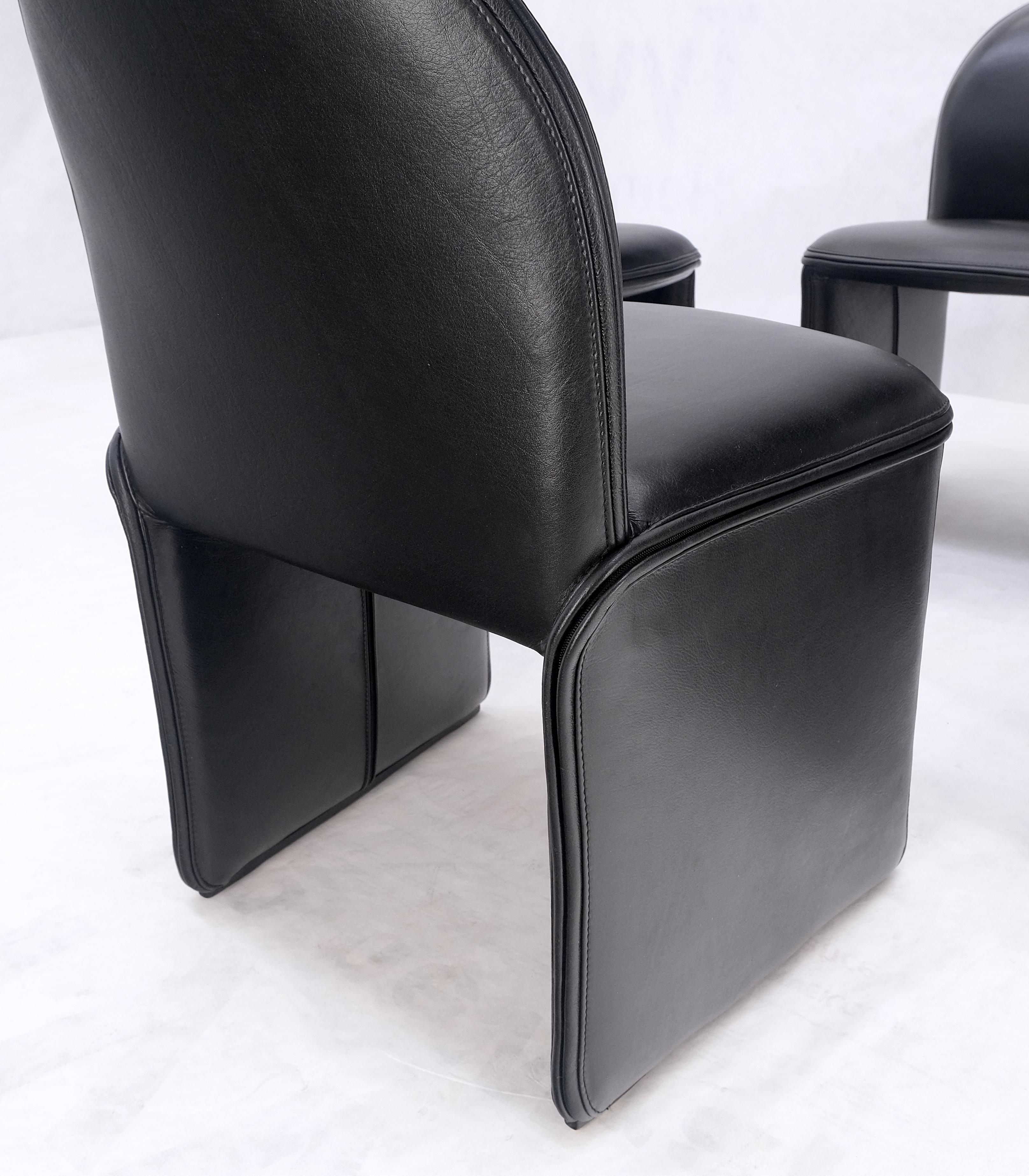 Mid-Century Modern Set 4 Italian Mid Century Modern Black Leather Dining Chairs Bellini Style MINT! For Sale
