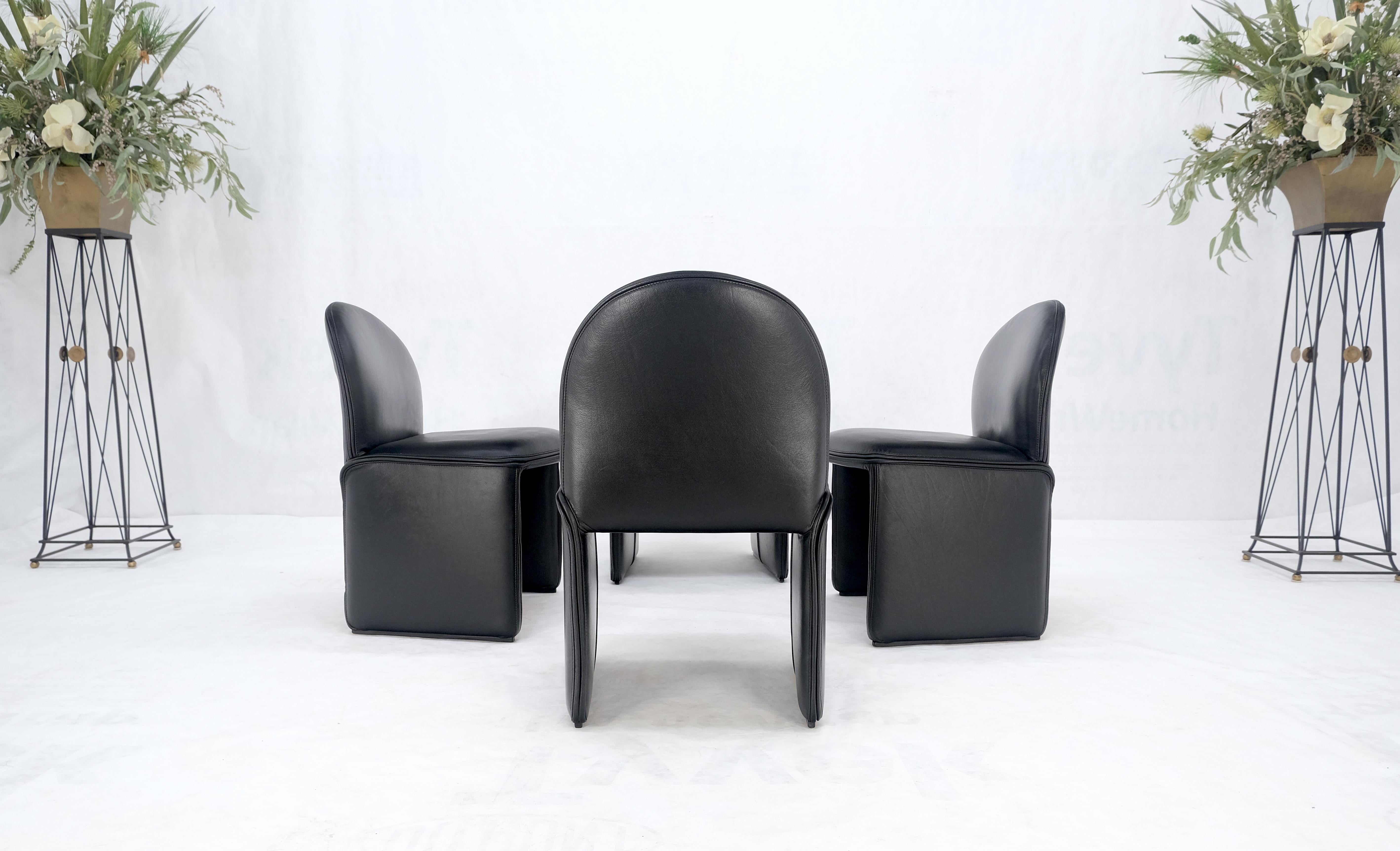 Set 4 Italian Mid Century Modern Black Leather Dining Chairs Bellini Style MINT! In Excellent Condition For Sale In Rockaway, NJ