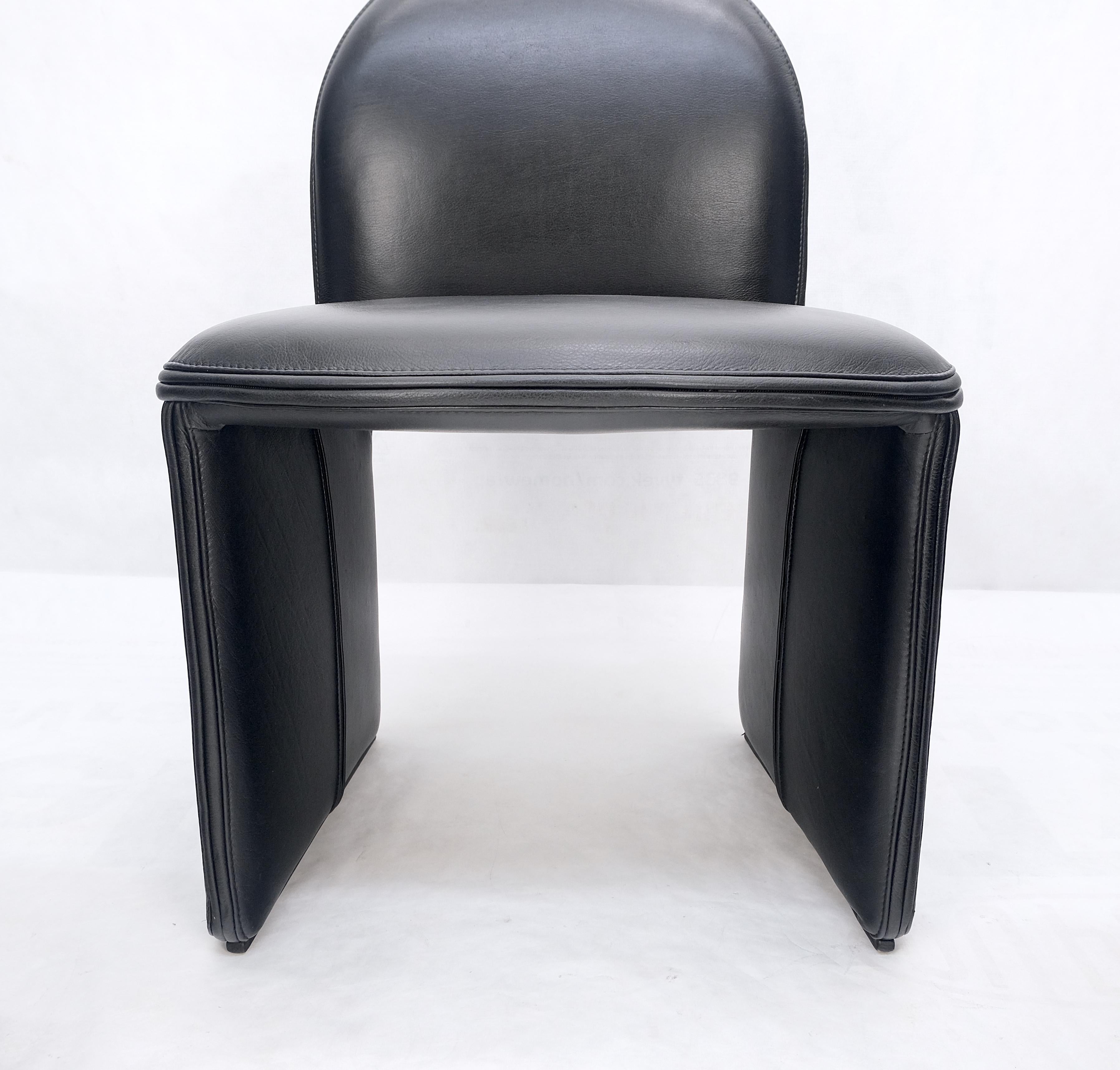 20th Century Set 4 Italian Mid Century Modern Black Leather Dining Chairs Bellini Style MINT! For Sale