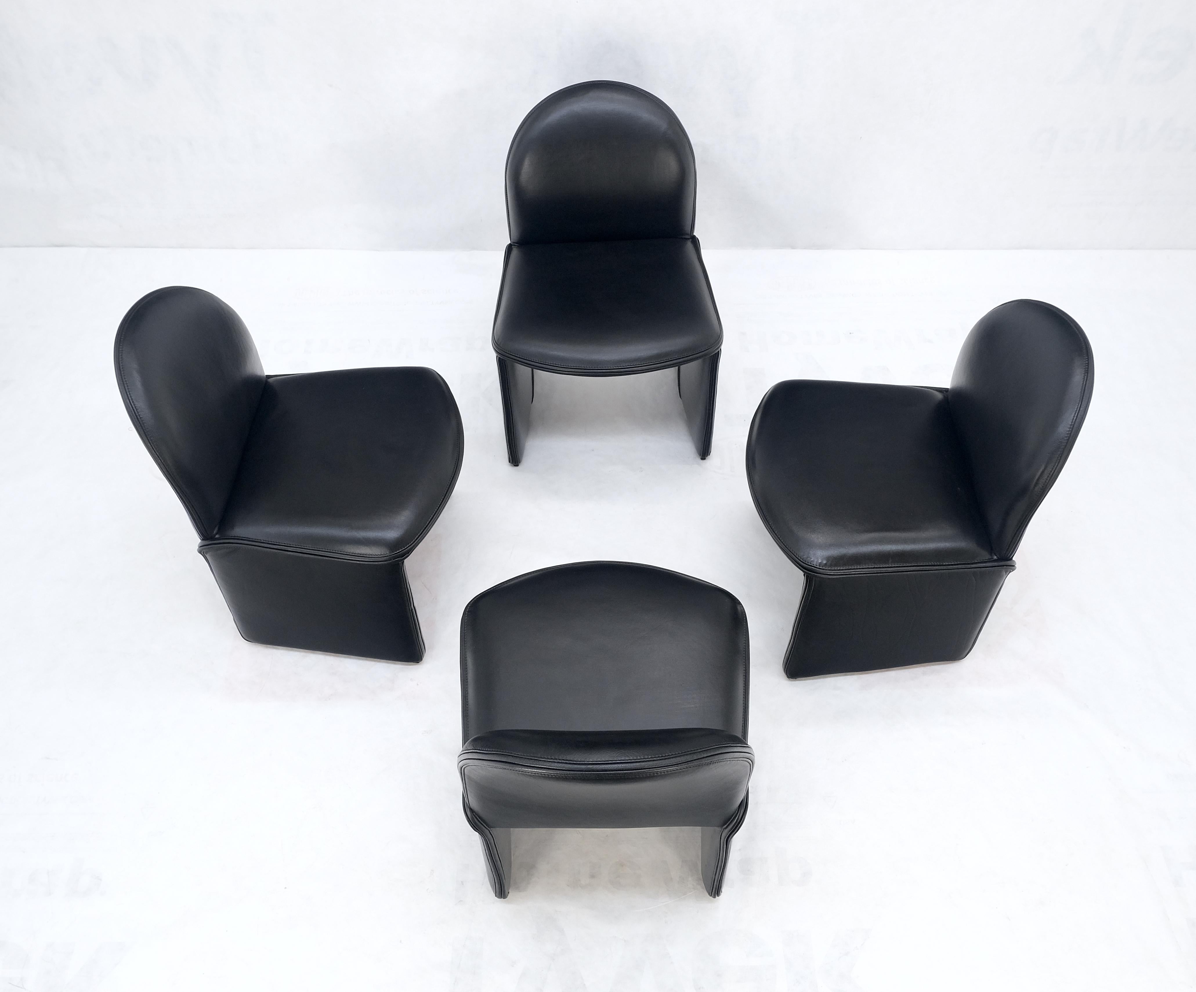 Set 4 Italian Mid Century Modern Black Leather Dining Chairs Bellini Style MINT! For Sale 1