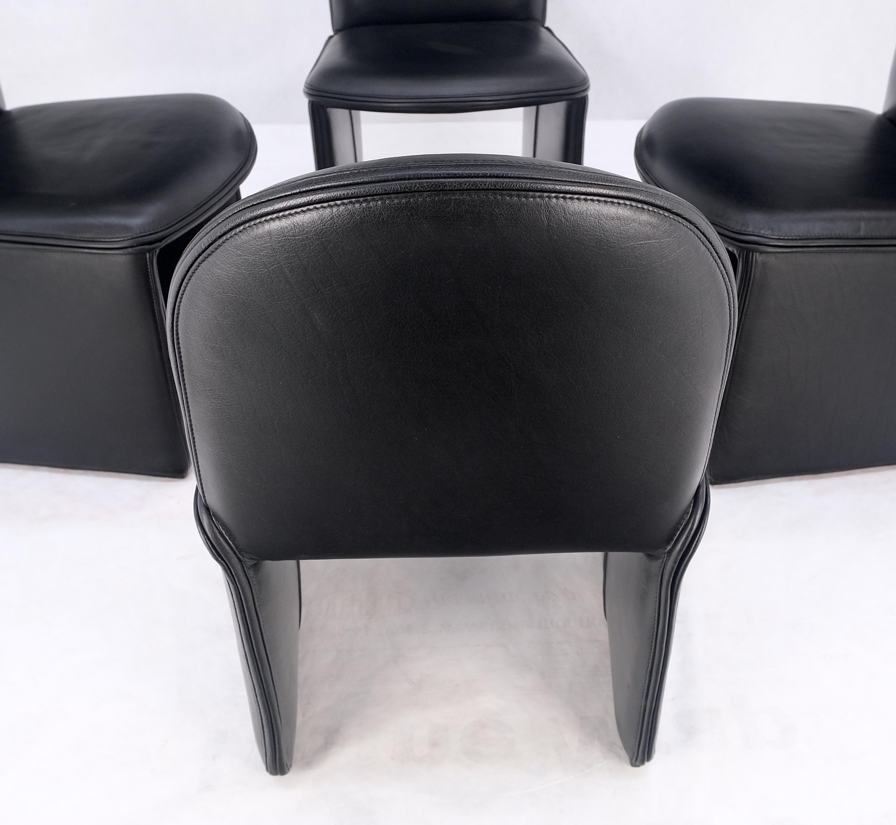 Set 4 Italian Mid Century Modern Black Leather Dining Chairs Bellini Style MINT! For Sale 2