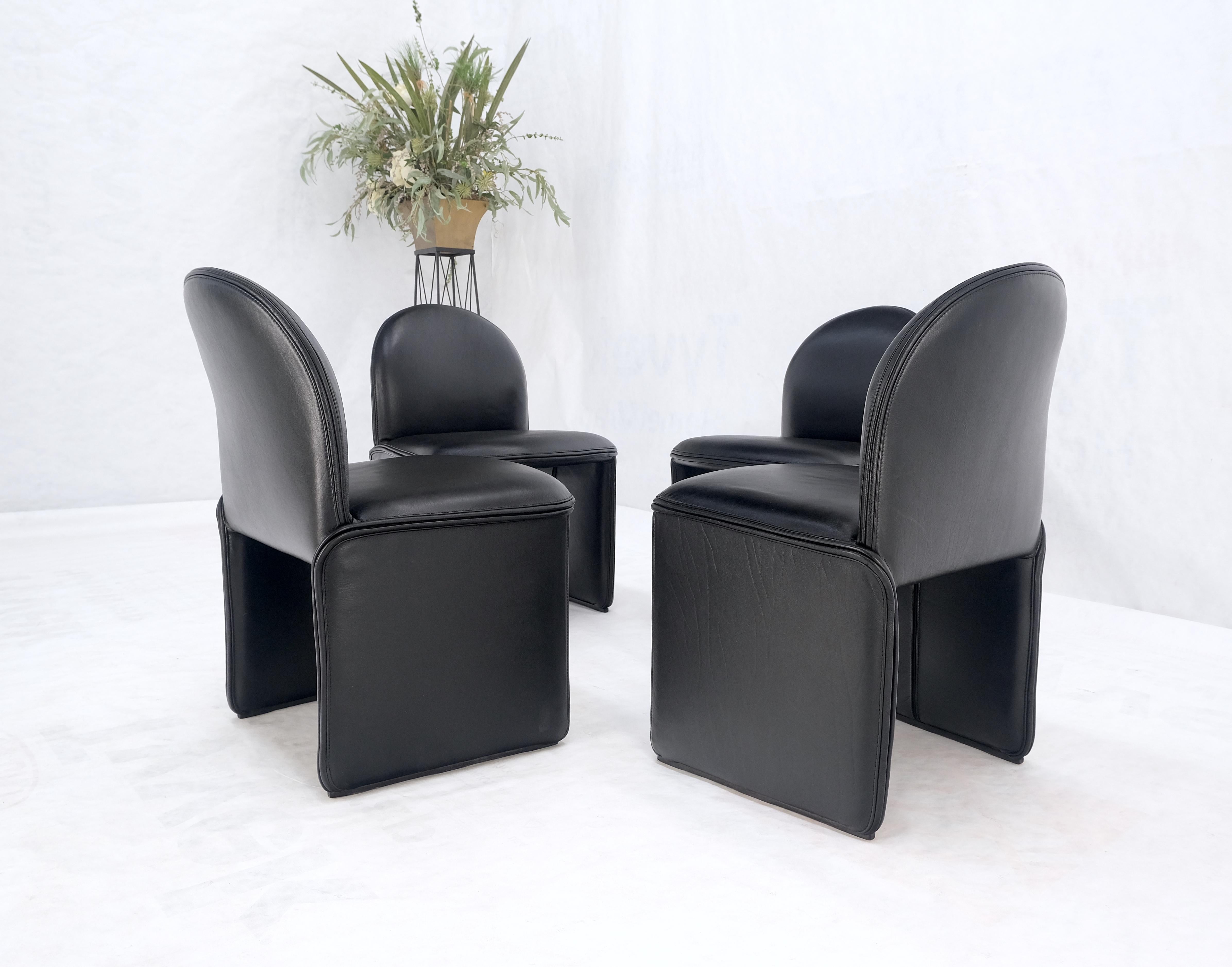 Set 4 Italian Mid Century Modern Black Leather Dining Chairs Bellini Style MINT! For Sale 4