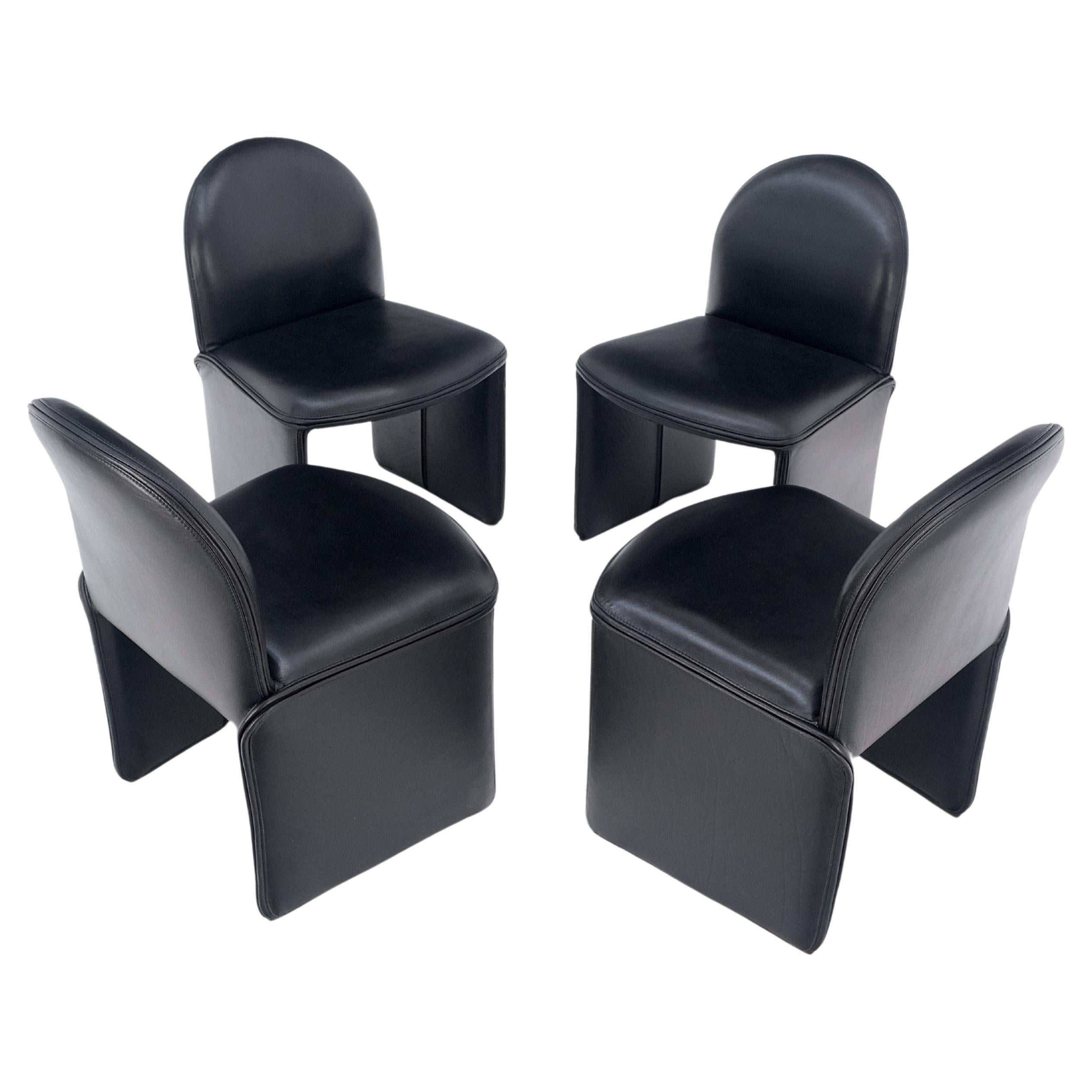 Set 4 Italian Mid Century Modern Black Leather Dining Chairs Bellini Style MINT! For Sale