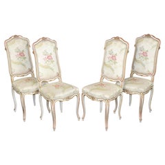Set 4 Louis XV Style Paint Decorated French Dining Room Chairs