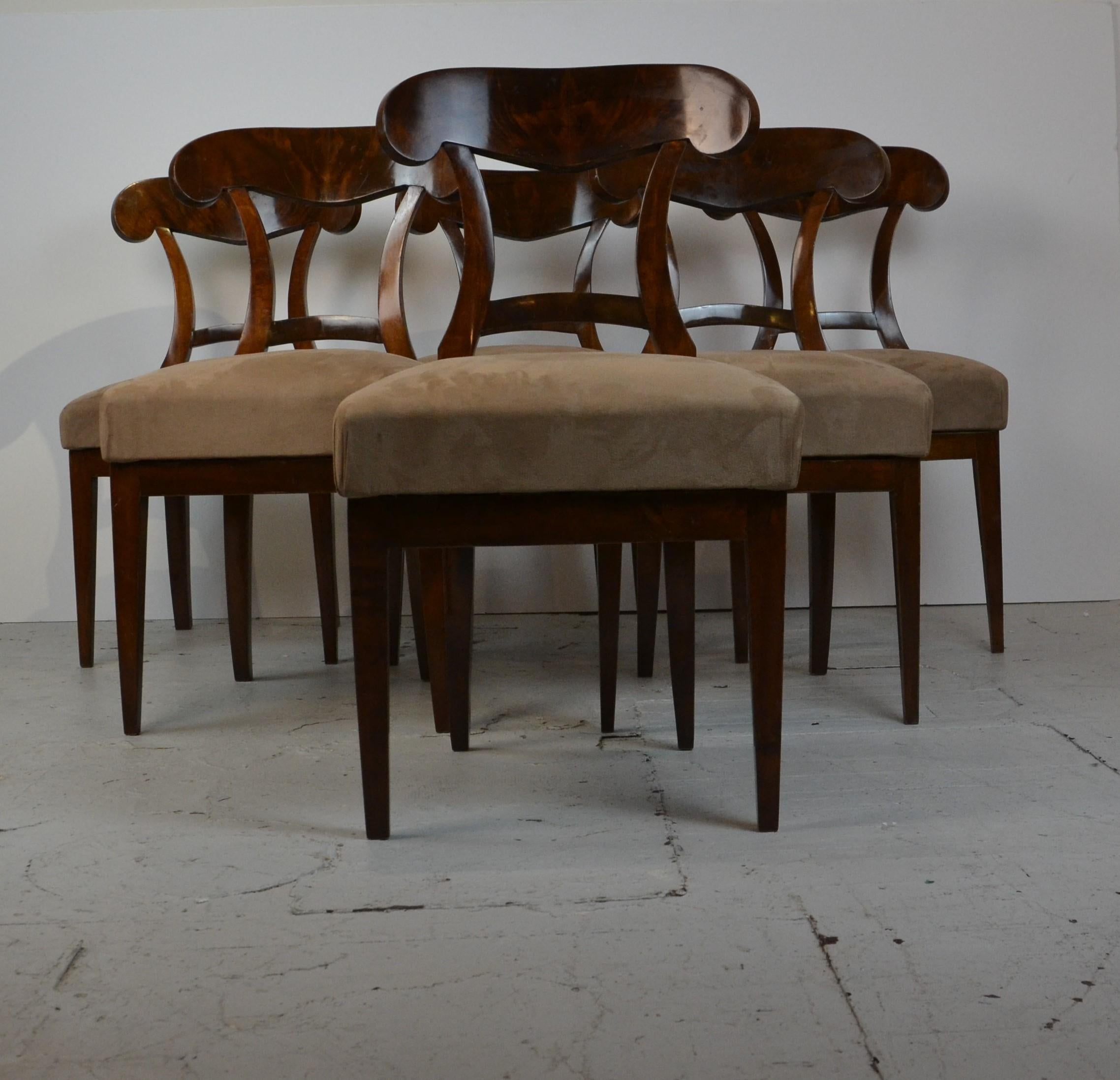 Austrian Set of 6 Mahogany Biedermeier Chairs, 19th Century