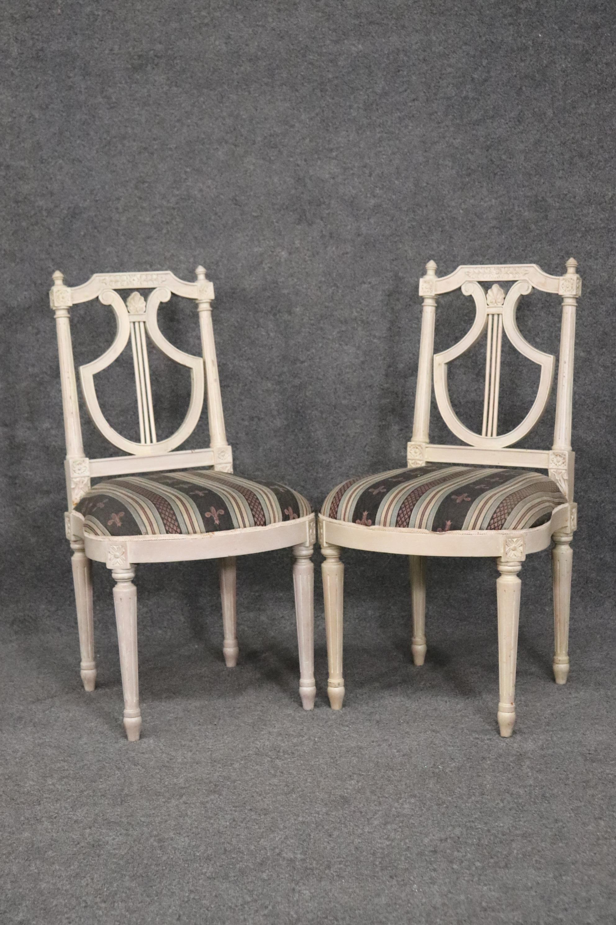 Louis XVI Set 4 Maison Jansen Lyre Back Painted Dining Chairs Circa 1950