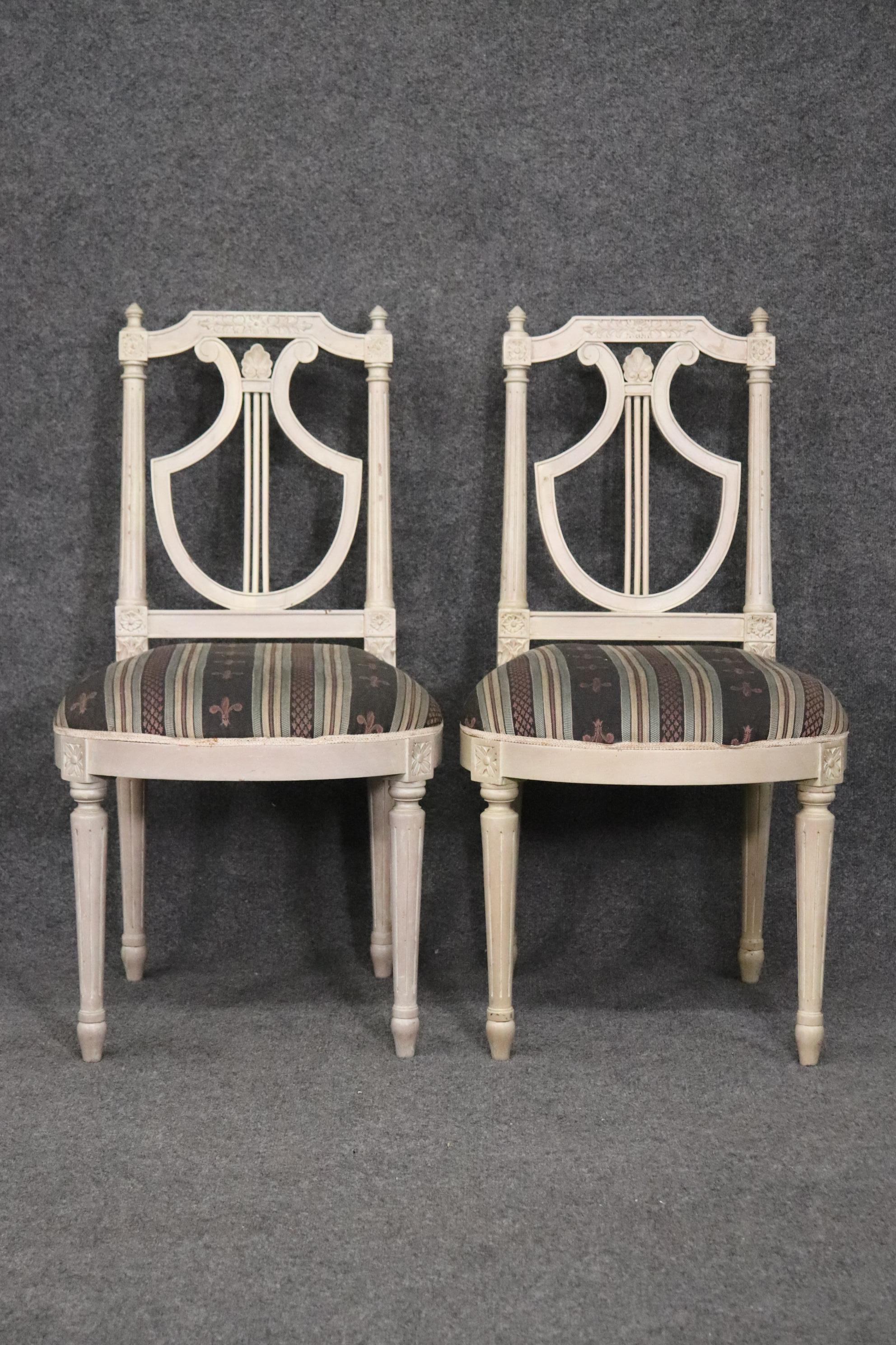 French Set 4 Maison Jansen Lyre Back Painted Dining Chairs Circa 1950