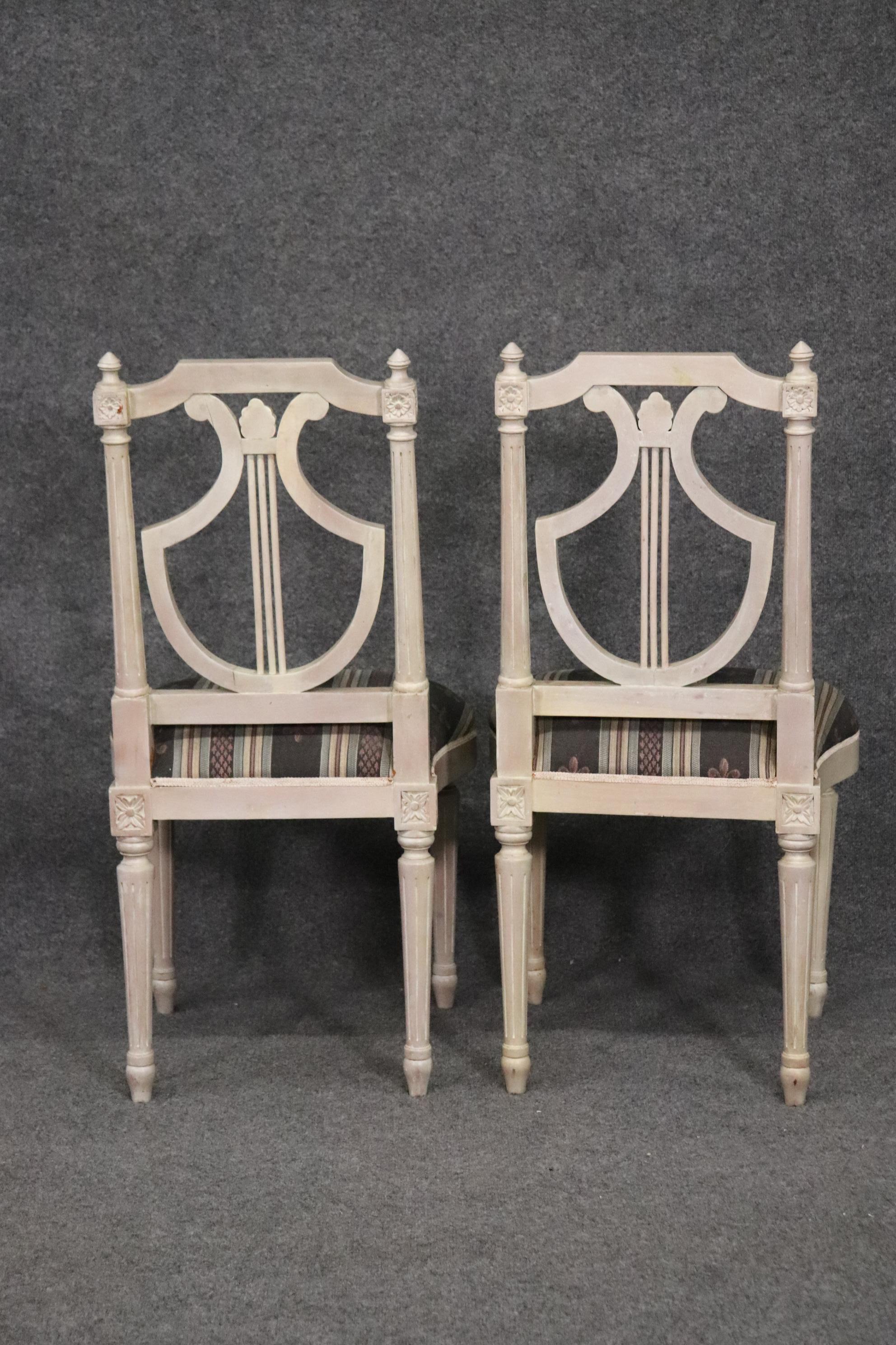 Mid-20th Century Set 4 Maison Jansen Lyre Back Painted Dining Chairs Circa 1950