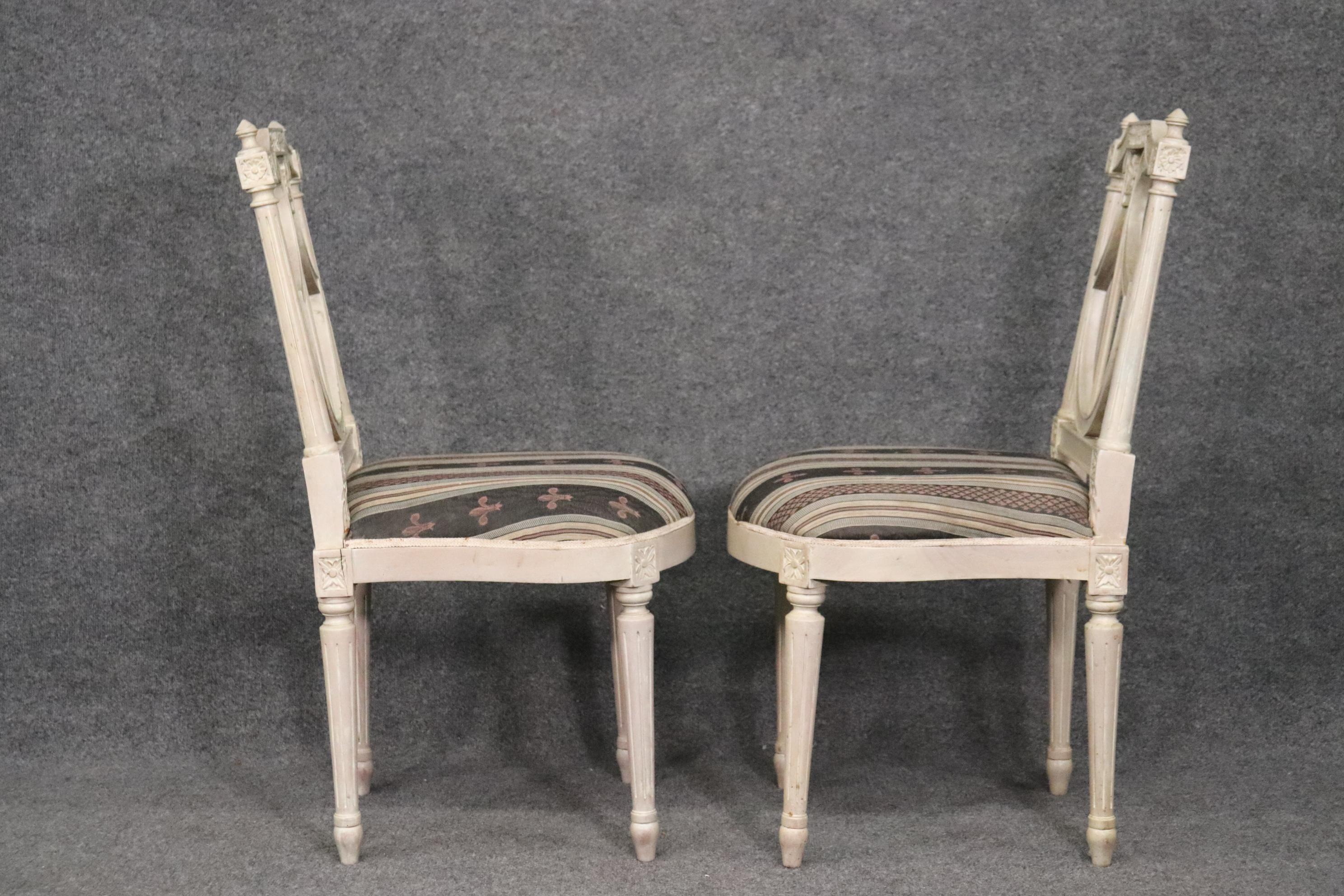 Beech Set 4 Maison Jansen Lyre Back Painted Dining Chairs Circa 1950