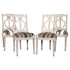 Set 4 Maison Jansen Lyre Back Painted Dining Chairs Circa 1950