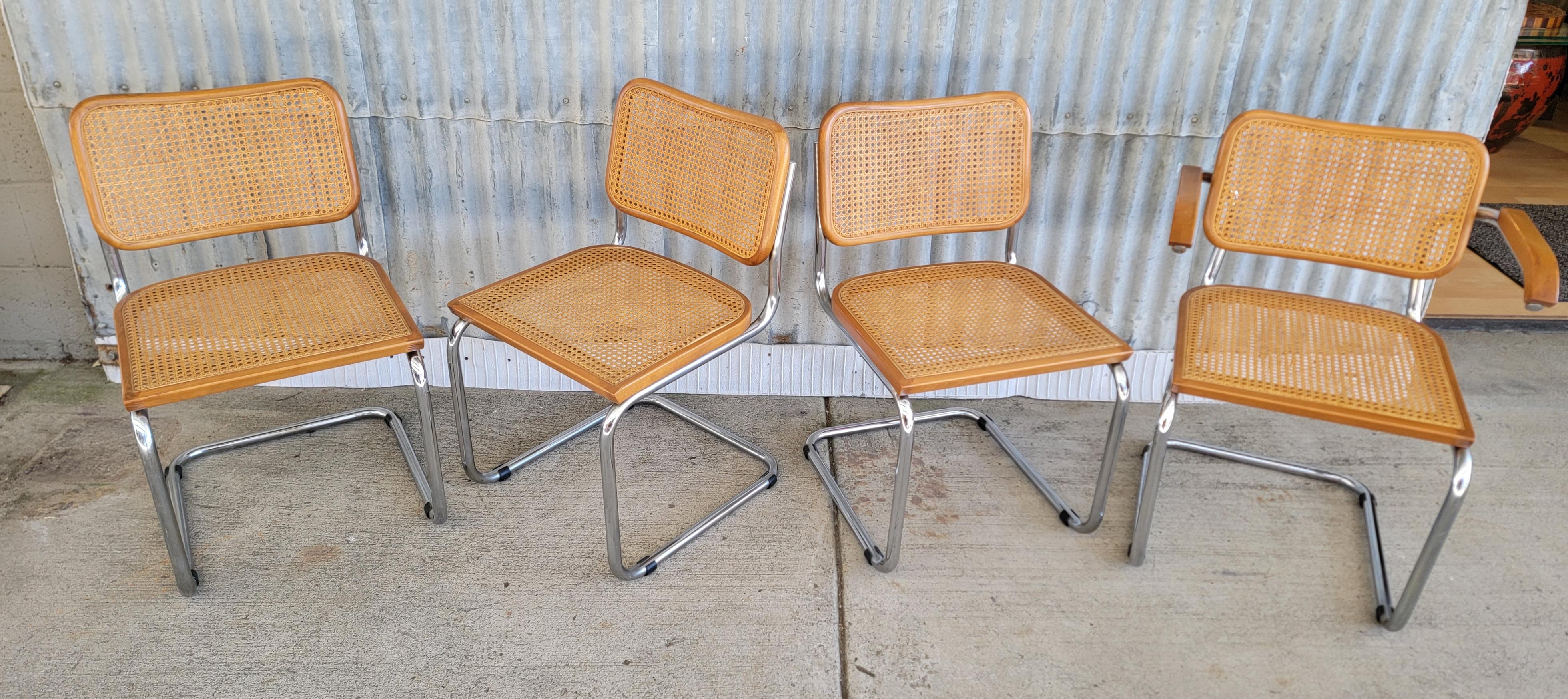 Bauhaus Set 4 Marcel Breuer Cesca Dining Chairs Italy For Sale