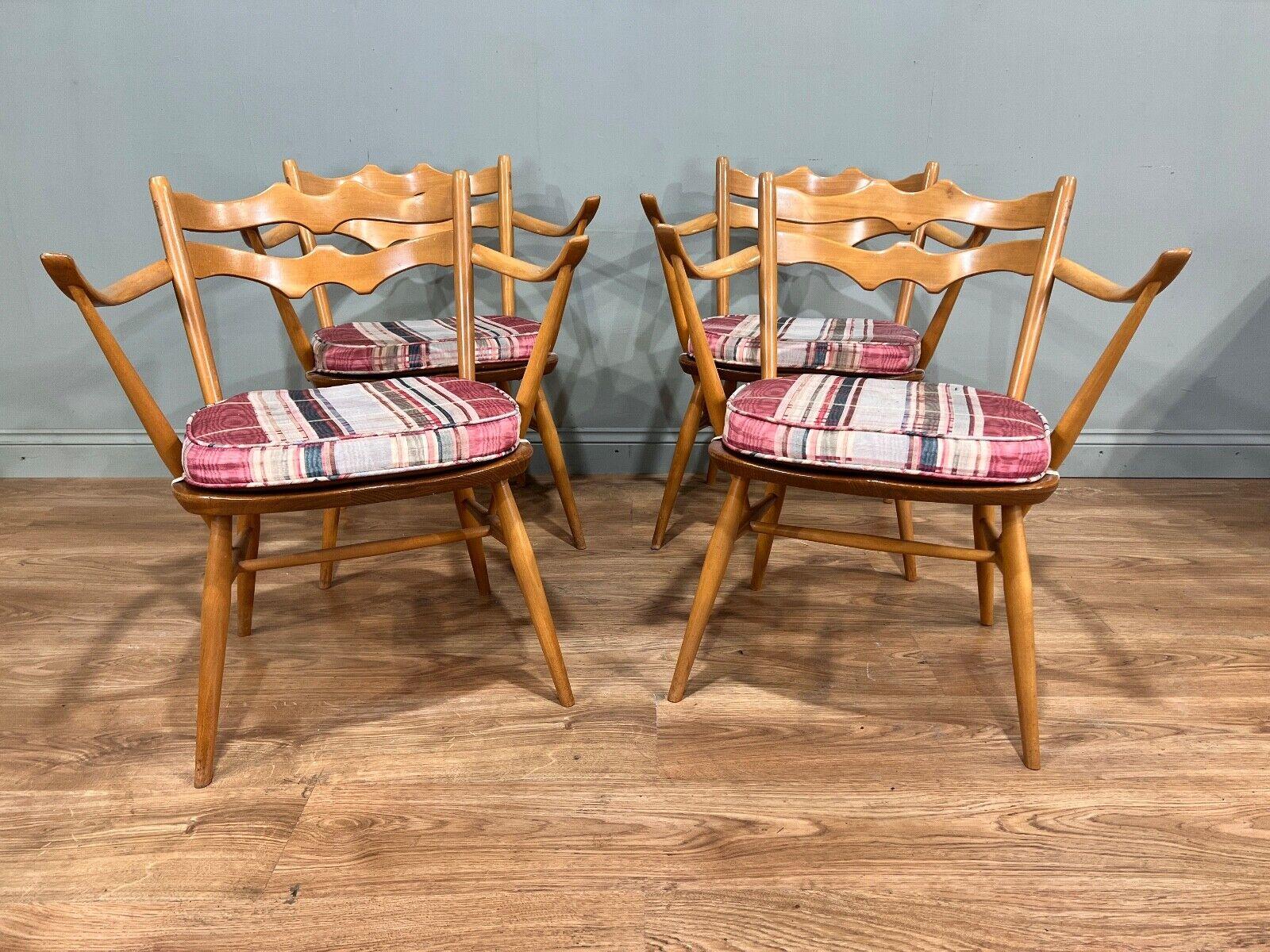 Mid-20th Century Set 4 Mid Century Ercol Chairs Beech Batwing For Sale