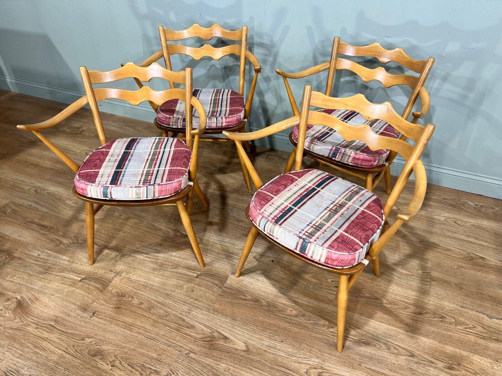 Wood Set 4 Mid Century Ercol Chairs Beech Batwing For Sale