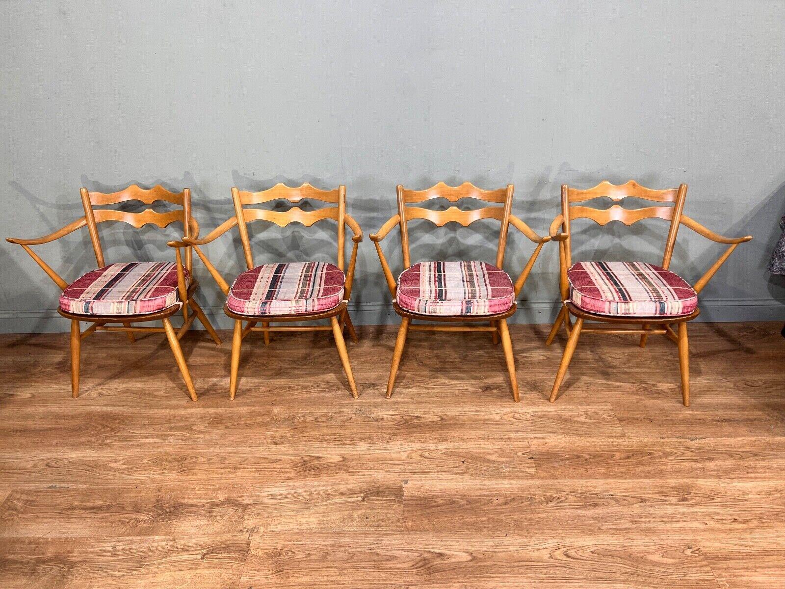Set 4 Mid Century Ercol Chairs Beech Batwing For Sale 1