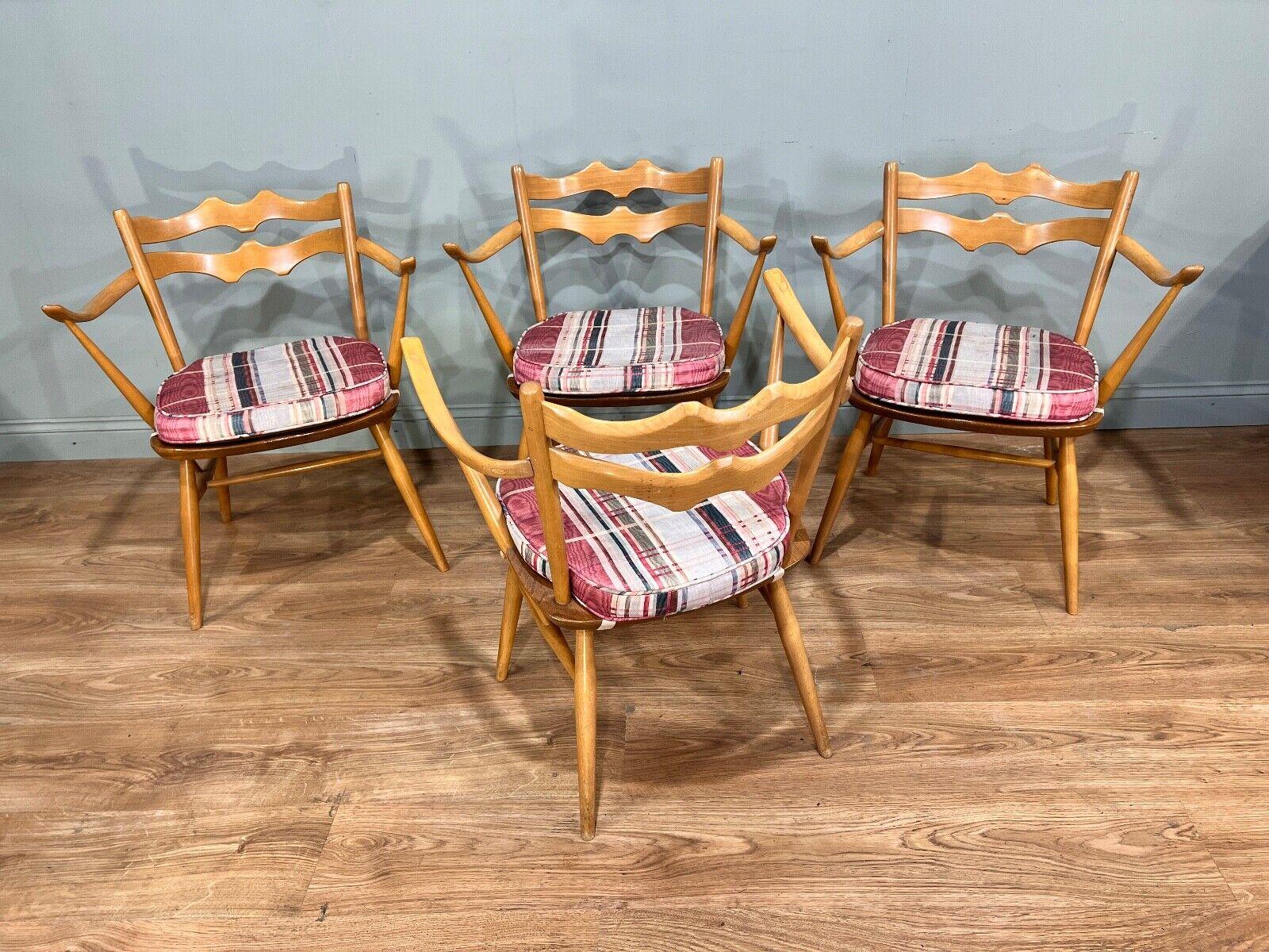 Set 4 Mid Century Ercol Chairs Beech Batwing For Sale 3