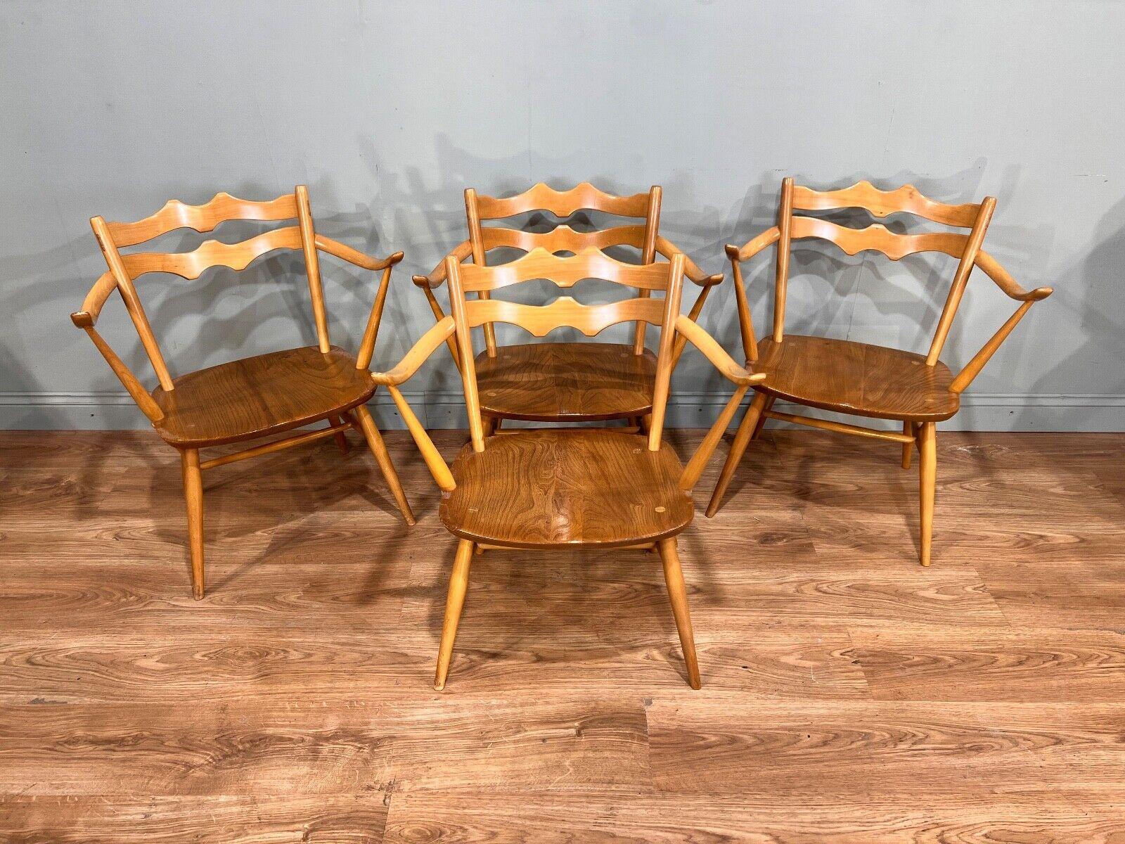 Set 4 Mid Century Ercol Chairs Beech Batwing For Sale 4