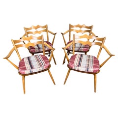 Used Set 4 Mid Century Ercol Chairs Beech Batwing