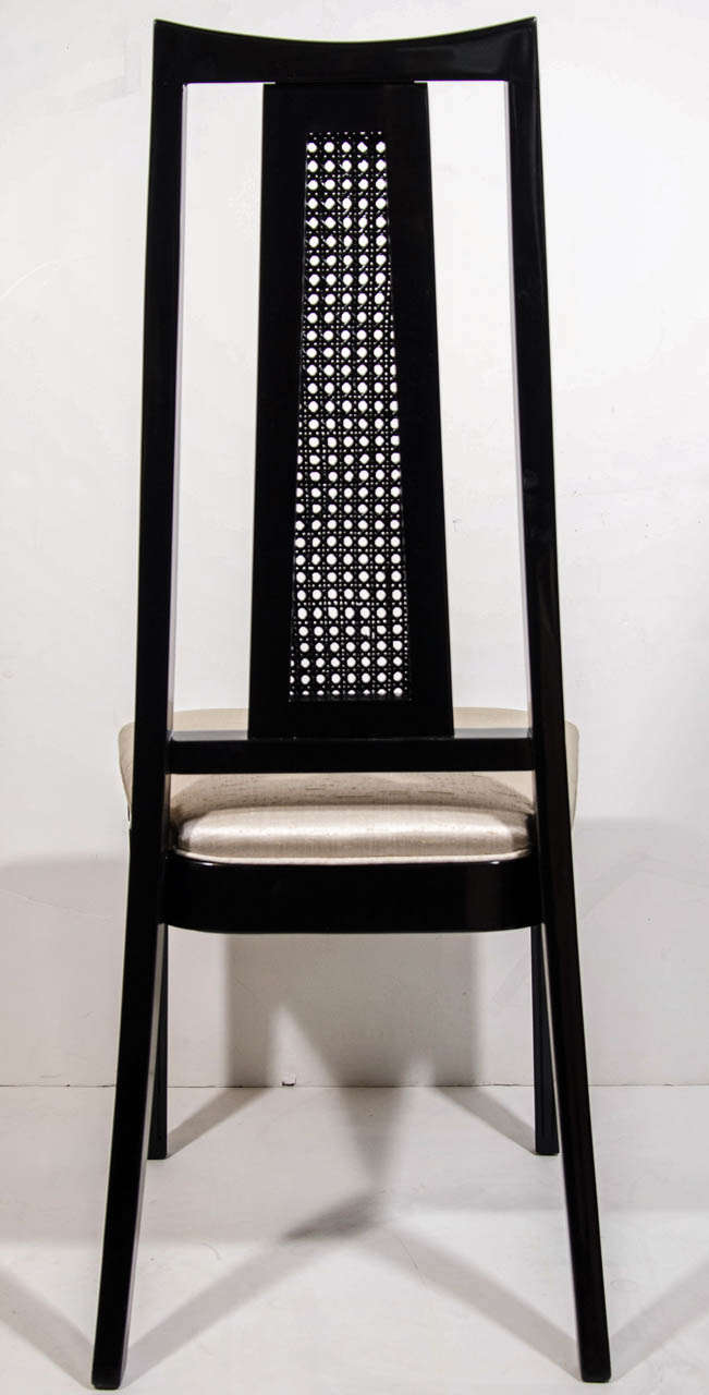 Silla de caña con respaldo alto en nogal ebonizado y seda de John Stuart Ebonizado en venta