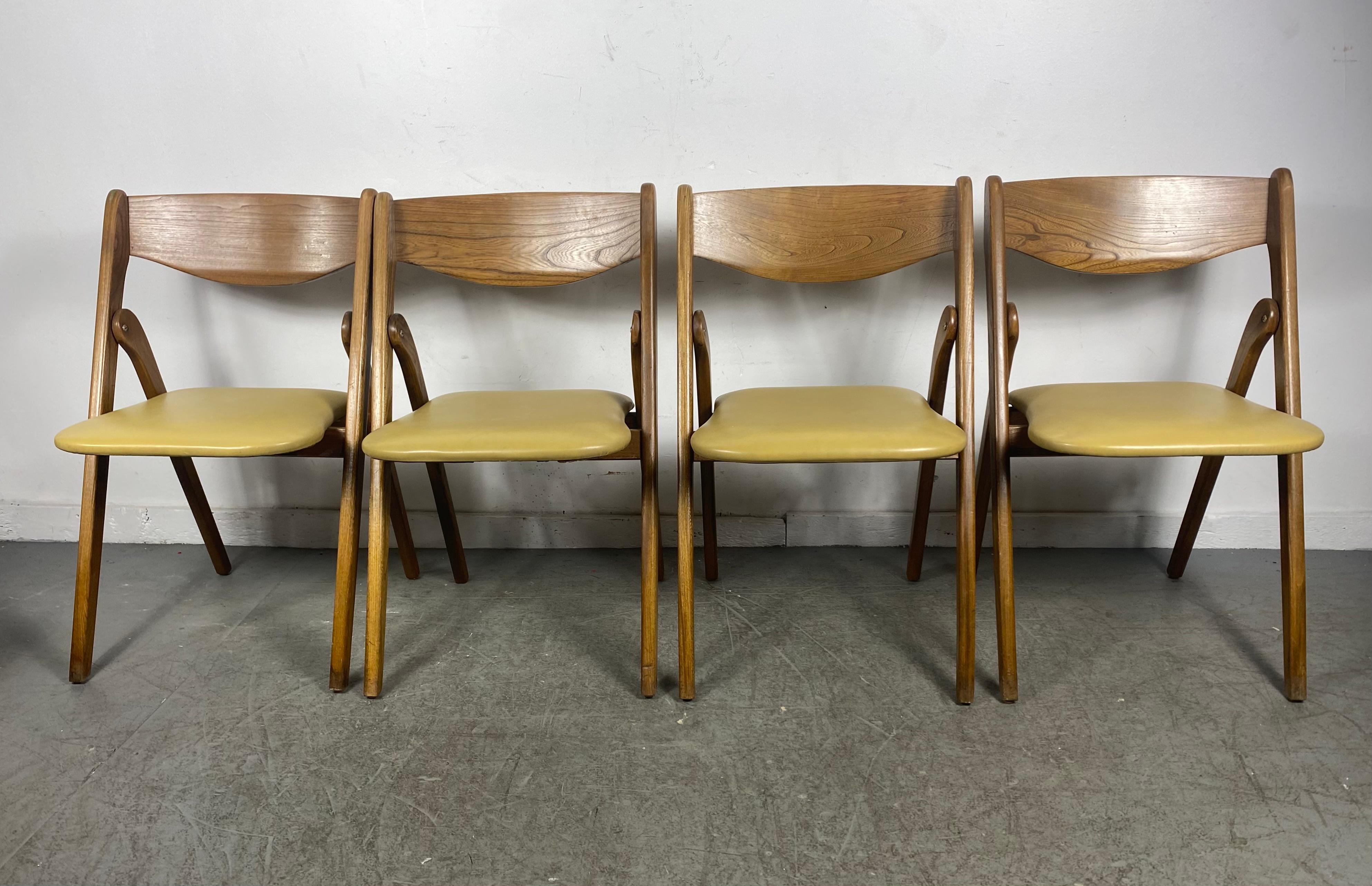 Naugahyde Set 4 Mid-Century Modern Folding Chairs Made by Coronet
