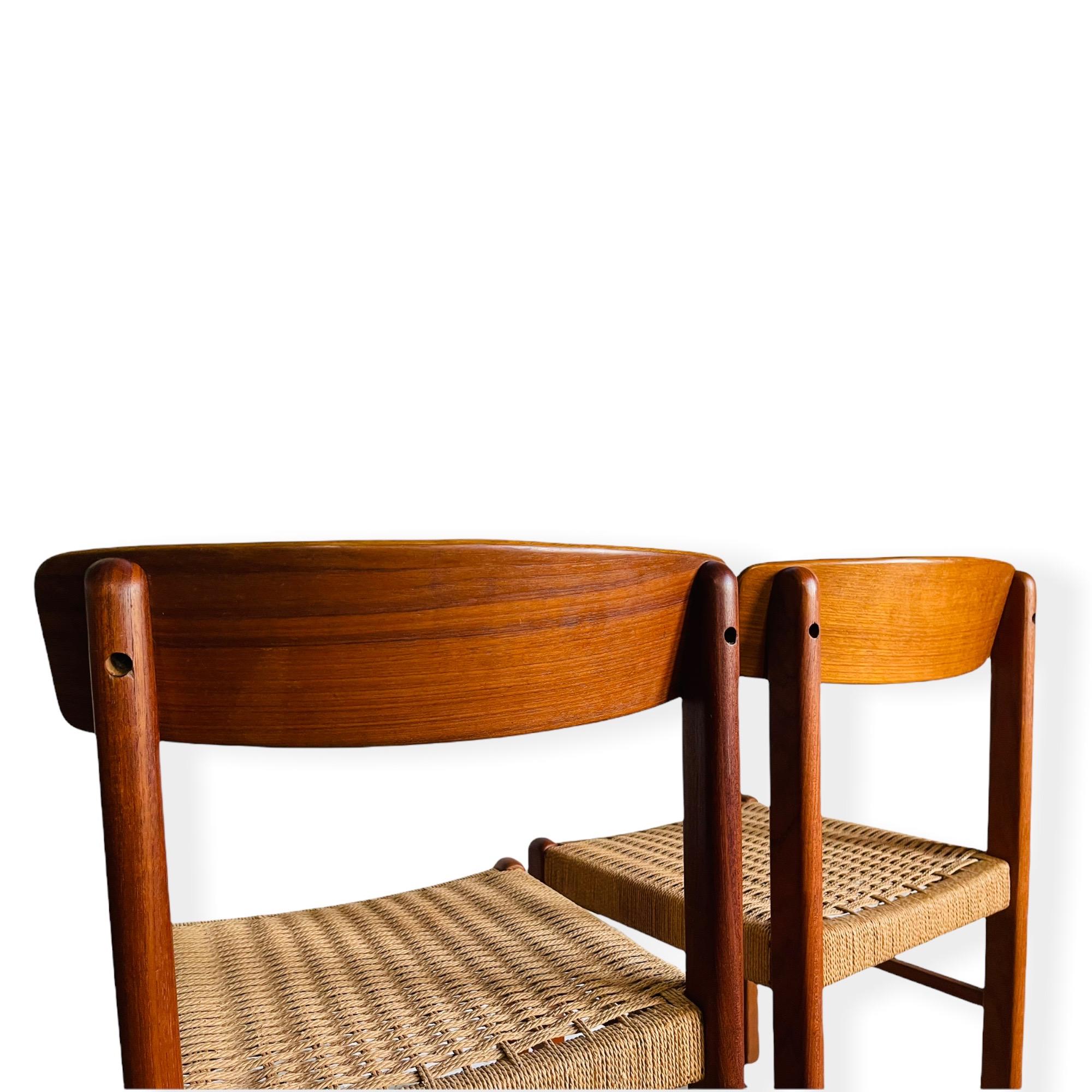 Set 4 Mid-Century Modern Teak Dining Chairs W/ Danish Cord Seats 2