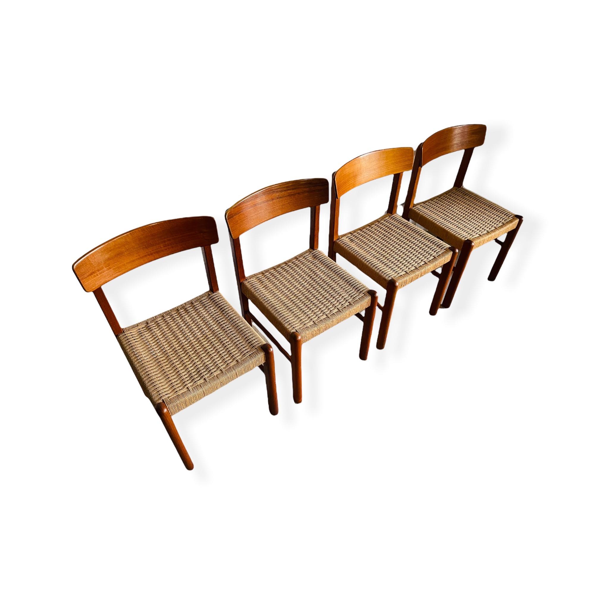 Set 4 Mid-Century Modern Teak Dining Chairs W/ Danish Cord Seats 3