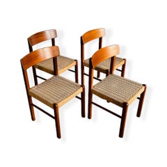 Set 4 Mid-Century Modern Teak Dining Chairs W/ Danish Cord Seats