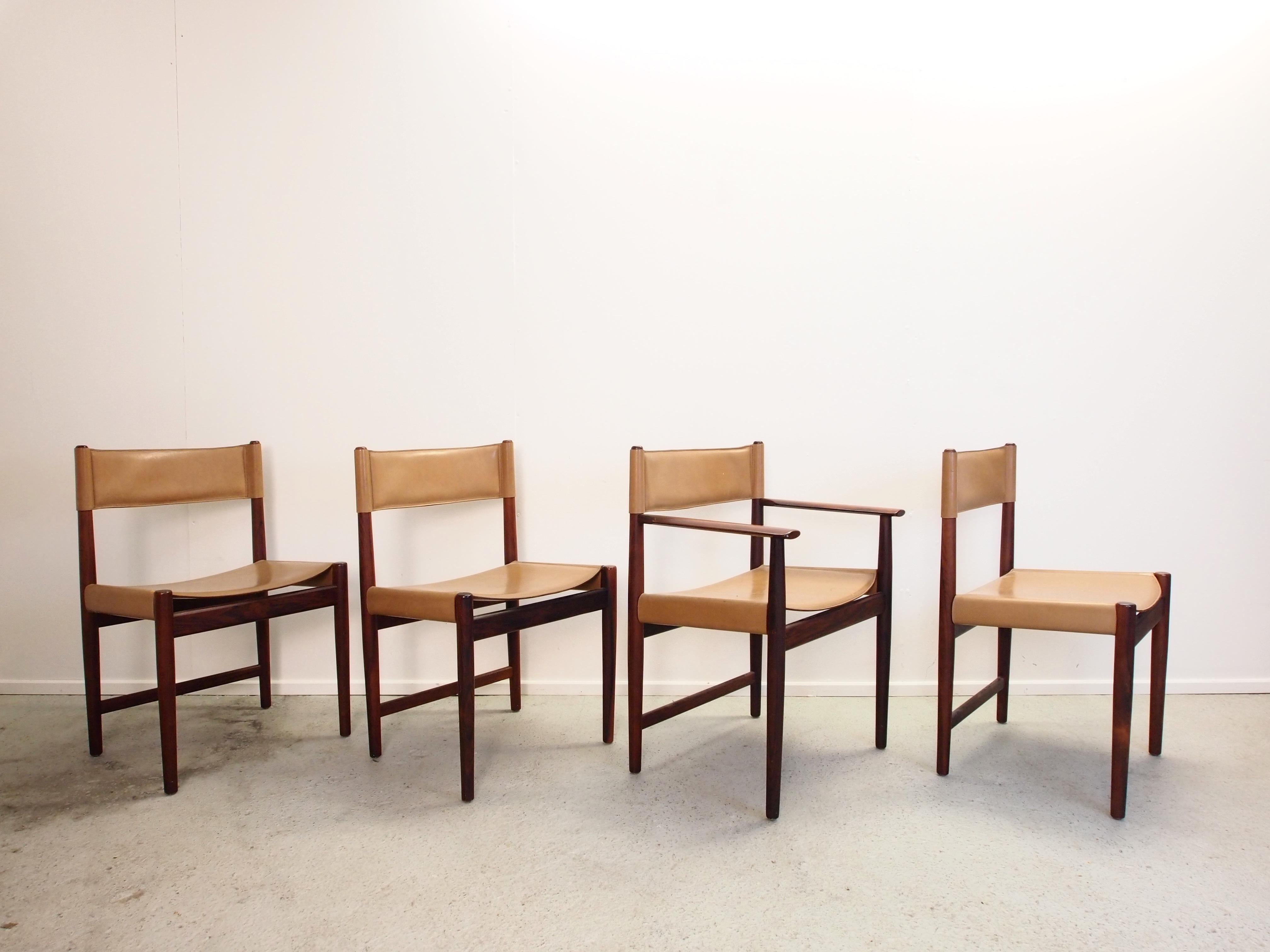 Mid-Century Modern Set 4 Midcentury Pallisander Chairs by Kurt Ostervig for Sibast Furniture For Sale