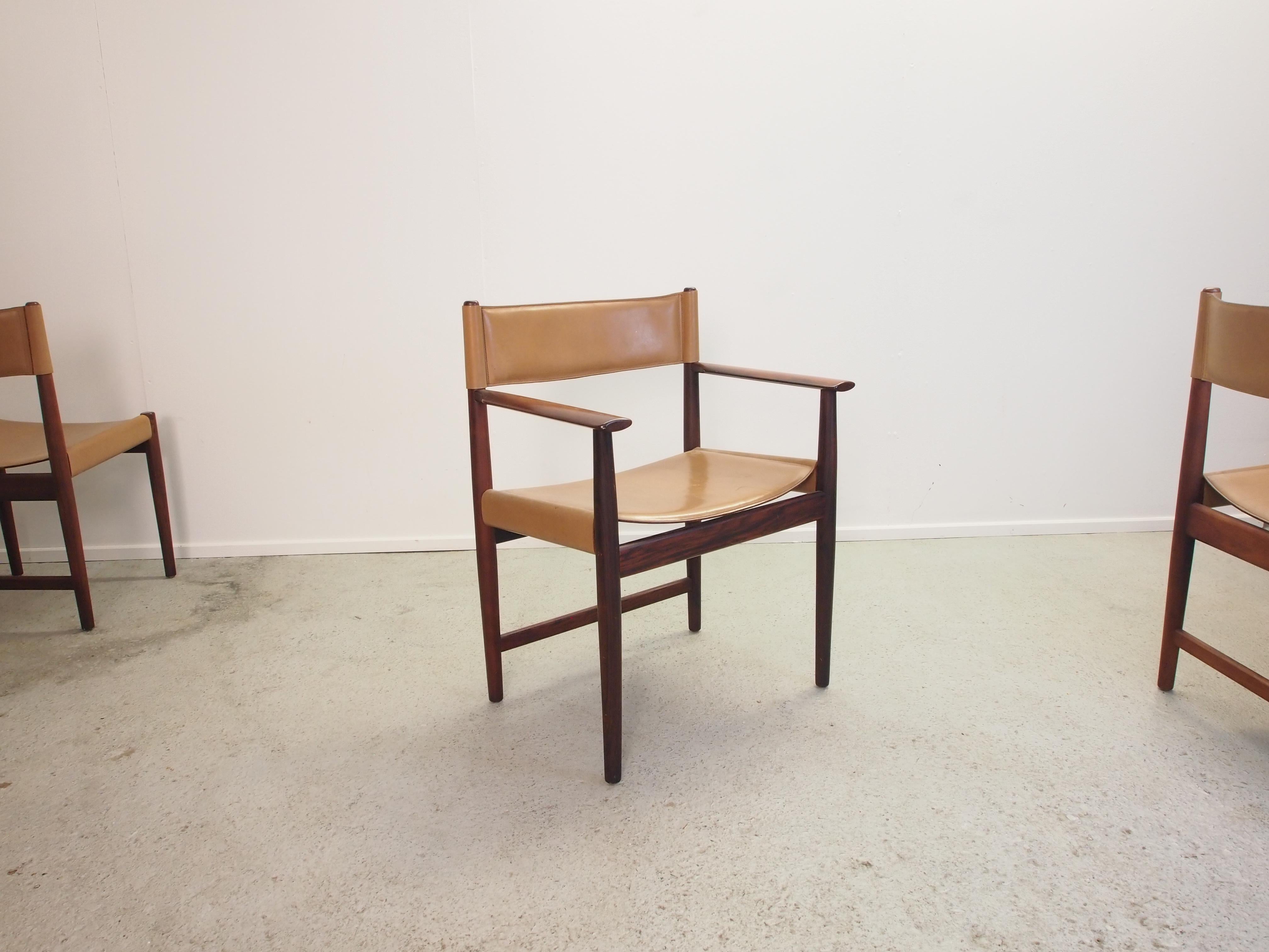 Leather Set 4 Midcentury Pallisander Chairs by Kurt Ostervig for Sibast Furniture For Sale