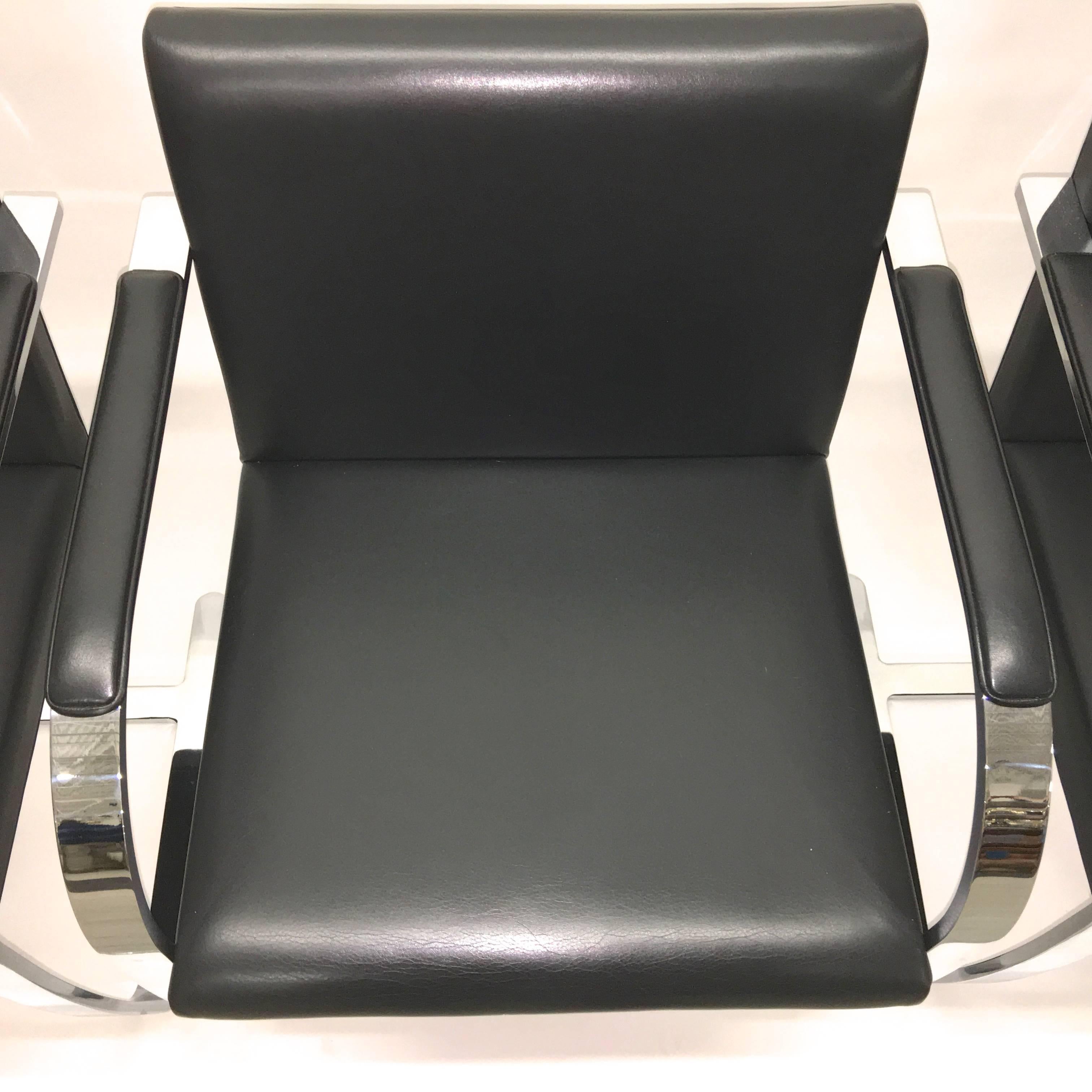 Mid-20th Century Set Four Mies Van Der Rohe for Knoll Brno Chairs Black Leather Flat Bar Chrome