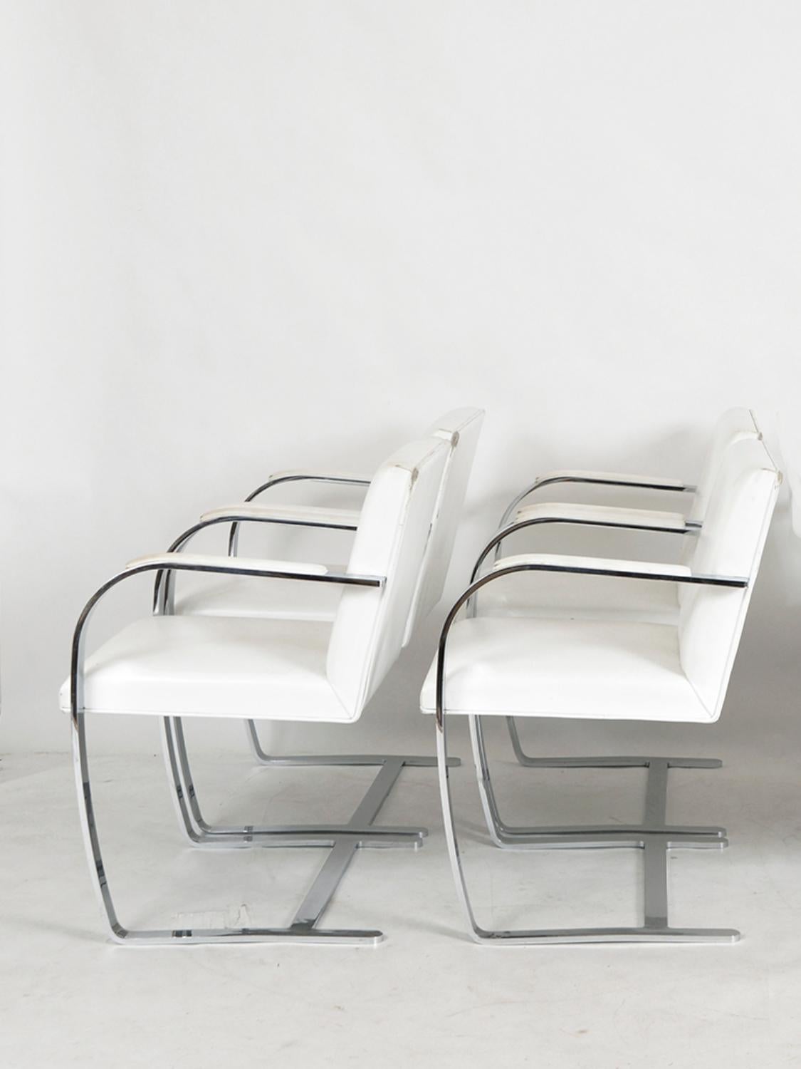 American Set 4 Mies van der Rohe Knoll Brno Flat Bar 255 Cantilever Dining Chairs White