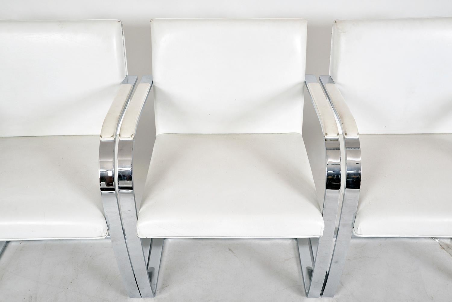 Set 4 Mies van der Rohe Knoll Brno Flat Bar 255 Cantilever Dining Chairs White 1