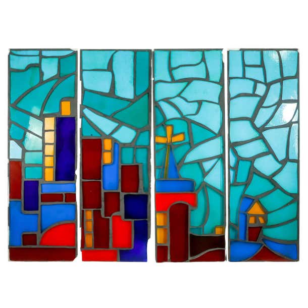 Set of 4 Modern Stained Glass City Landscape Windows For Sale at ...