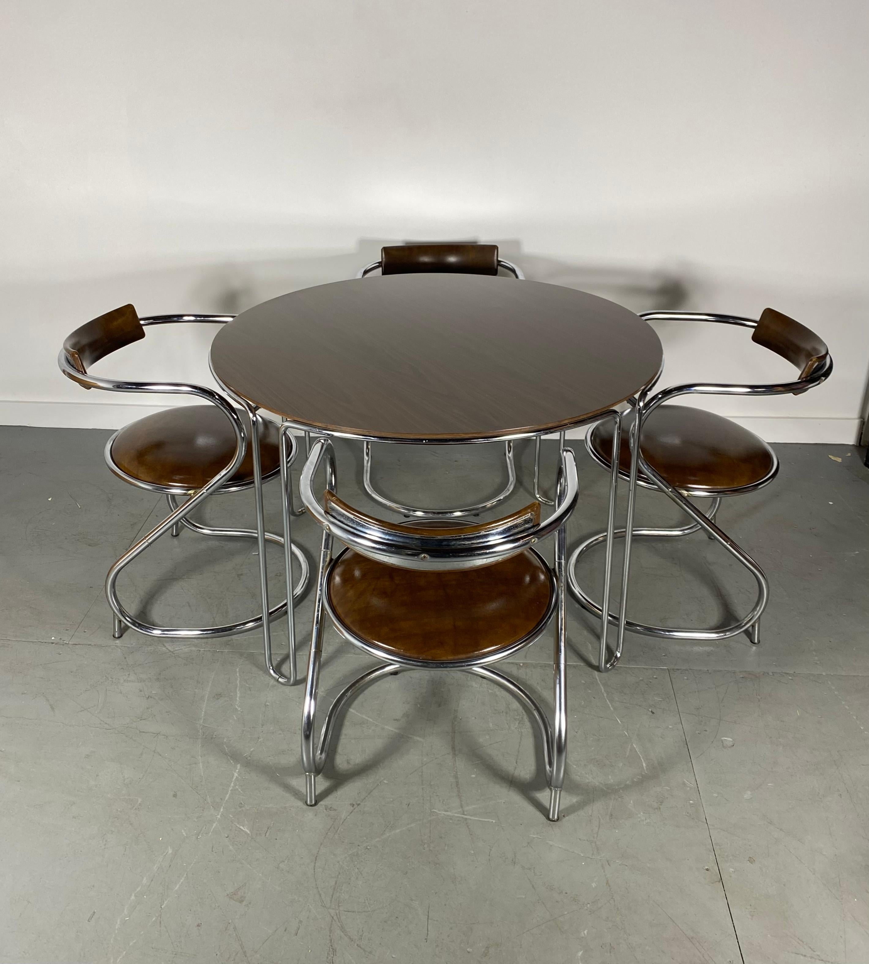 Set 4 Modernist Chrome Cantilever Chairs by Etowah Mfg, Bauhaus / Art Deco 3