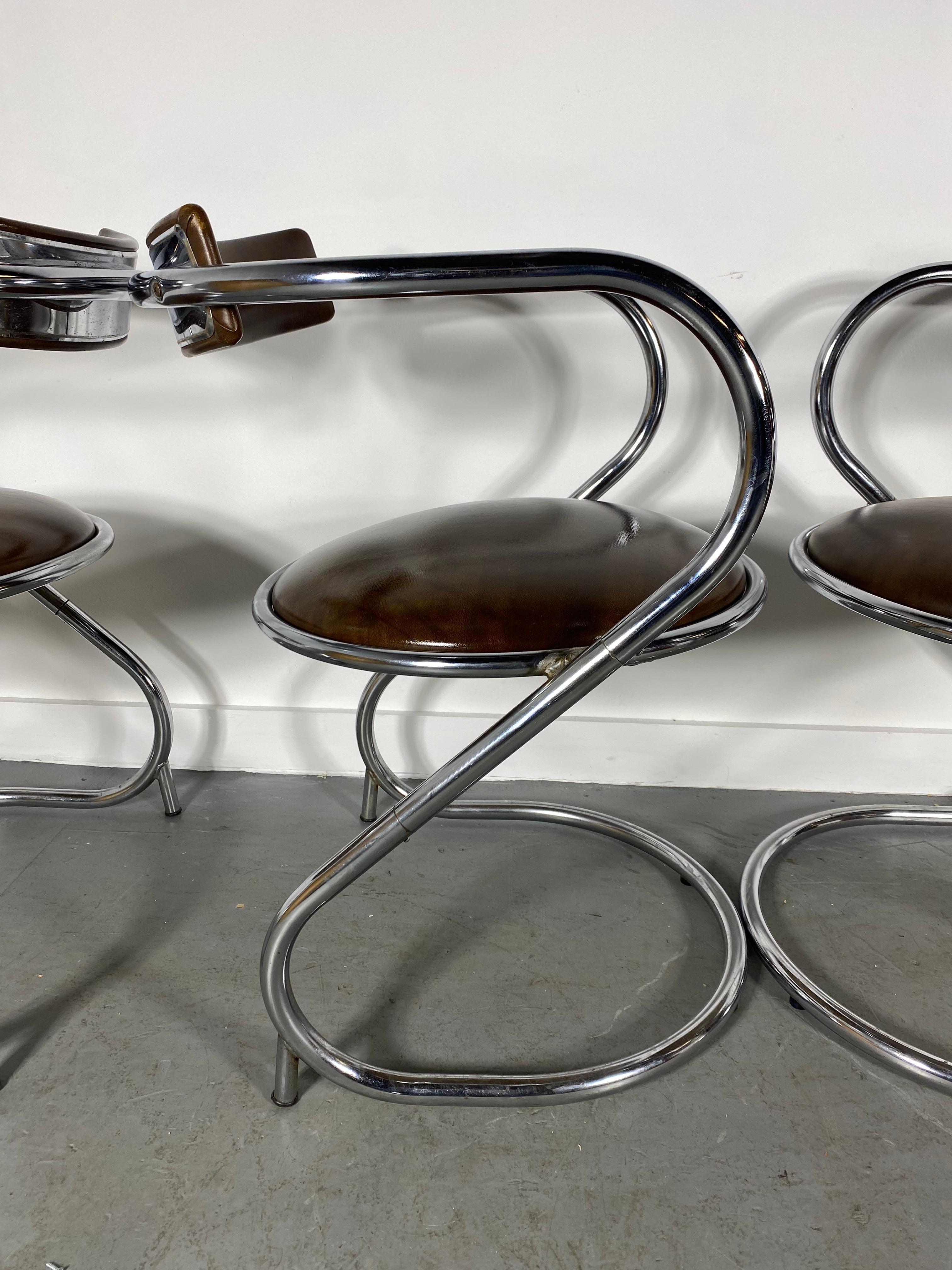 Set 4 Modernist Chrome Cantilever Chairs by Etowah Mfg, Bauhaus / Art Deco In Good Condition In Buffalo, NY