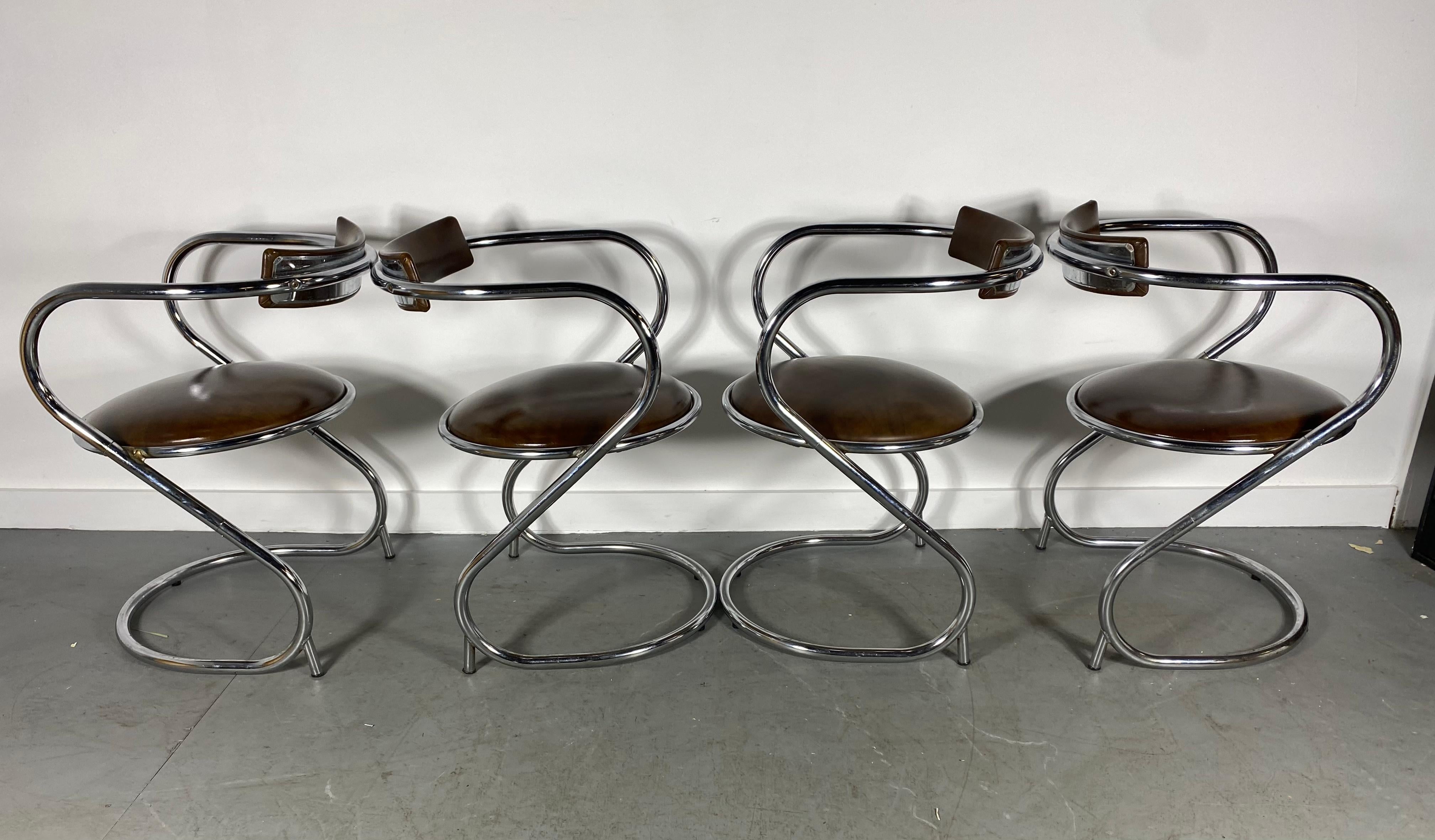 Mid-20th Century Set 4 Modernist Chrome Cantilever Chairs by Etowah Mfg, Bauhaus / Art Deco