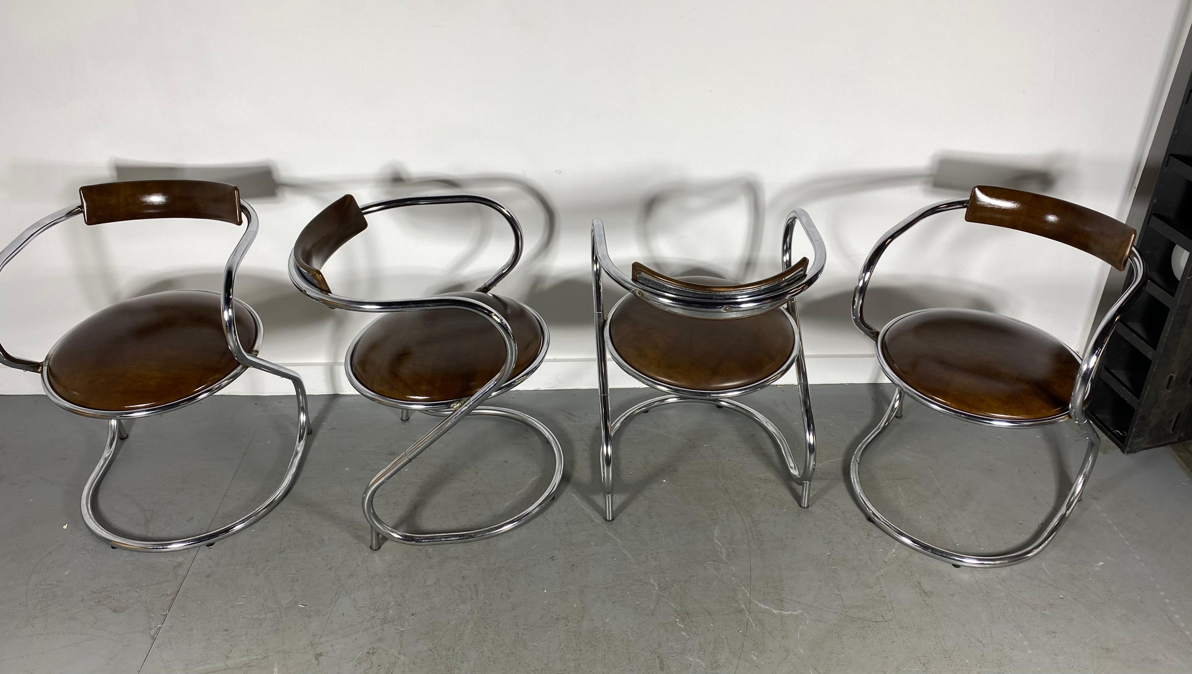 Set 4 Modernist Chrome Cantilever Chairs by Etowah Mfg, Bauhaus / Art Deco 1