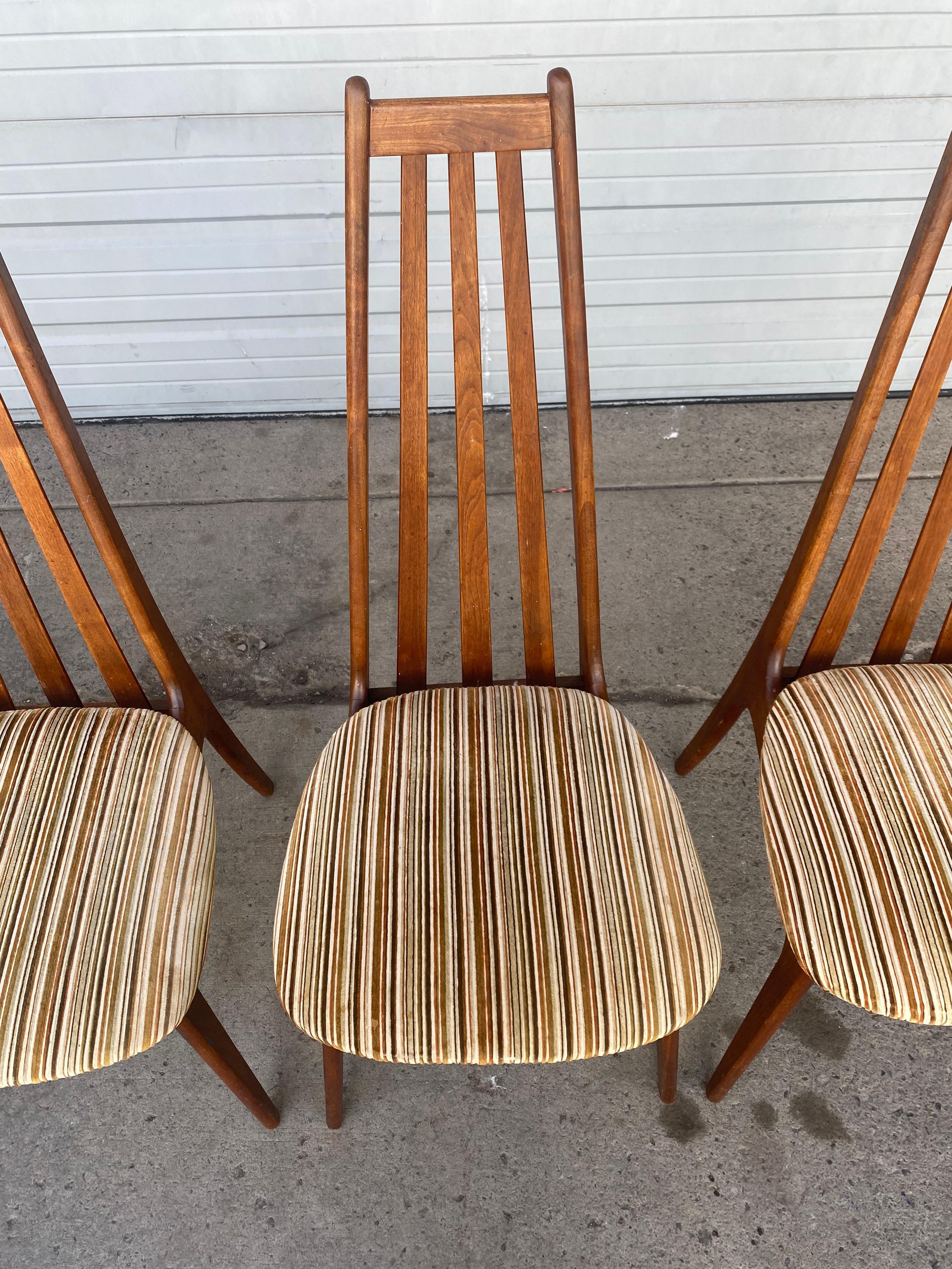 Upholstery Set 4 Modernist High Back Walnut Dining Chairs by Adrian Pearsall For Sale