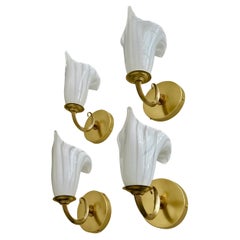 Set 4 Murano Italian White Calla Lily Glass Wall Sconces