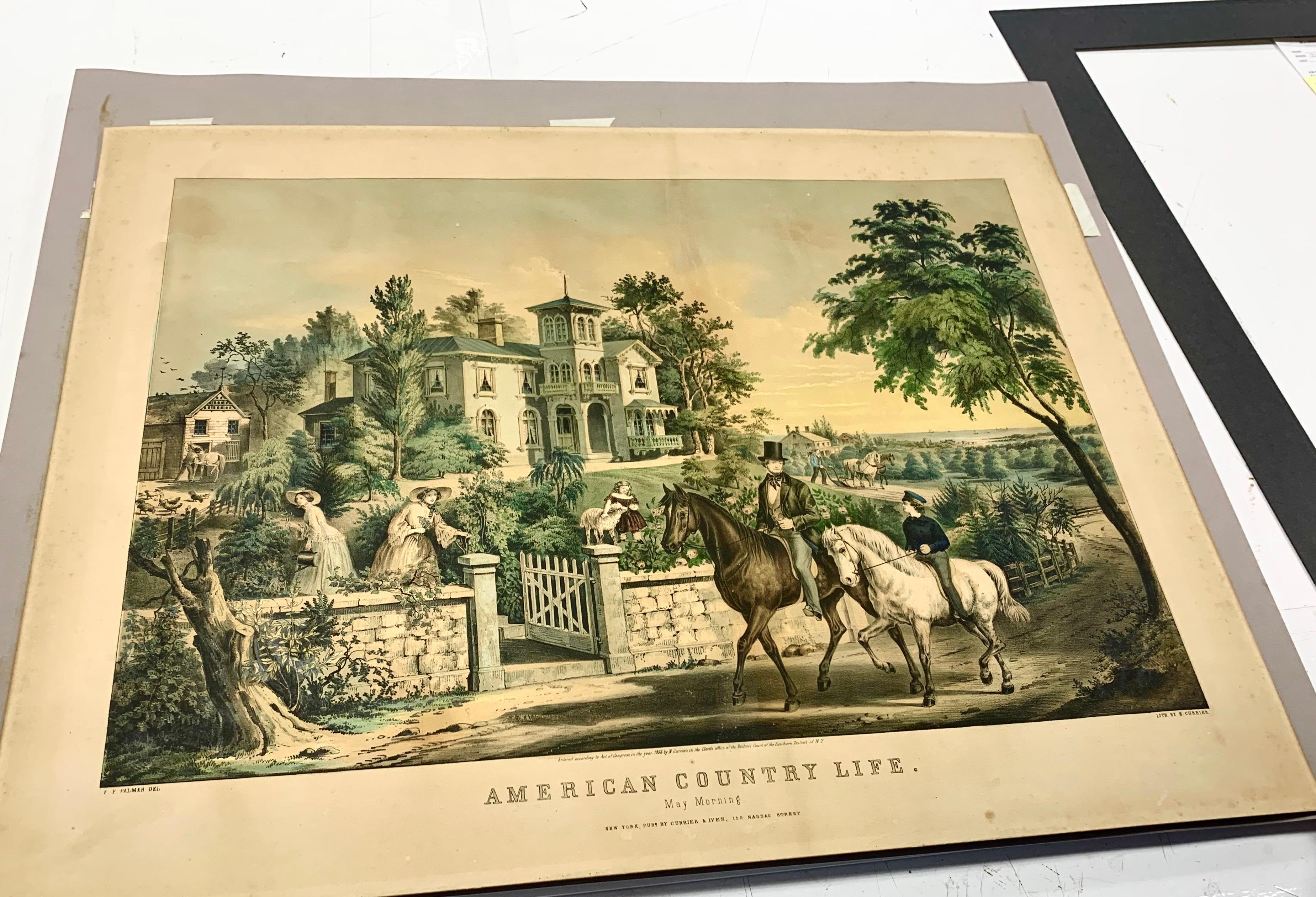 Set (4) litografie di Nathaniel Currier Vita di campagna americana - Four Seasons C1855 In condizioni buone in vendita a Incline Village, NV