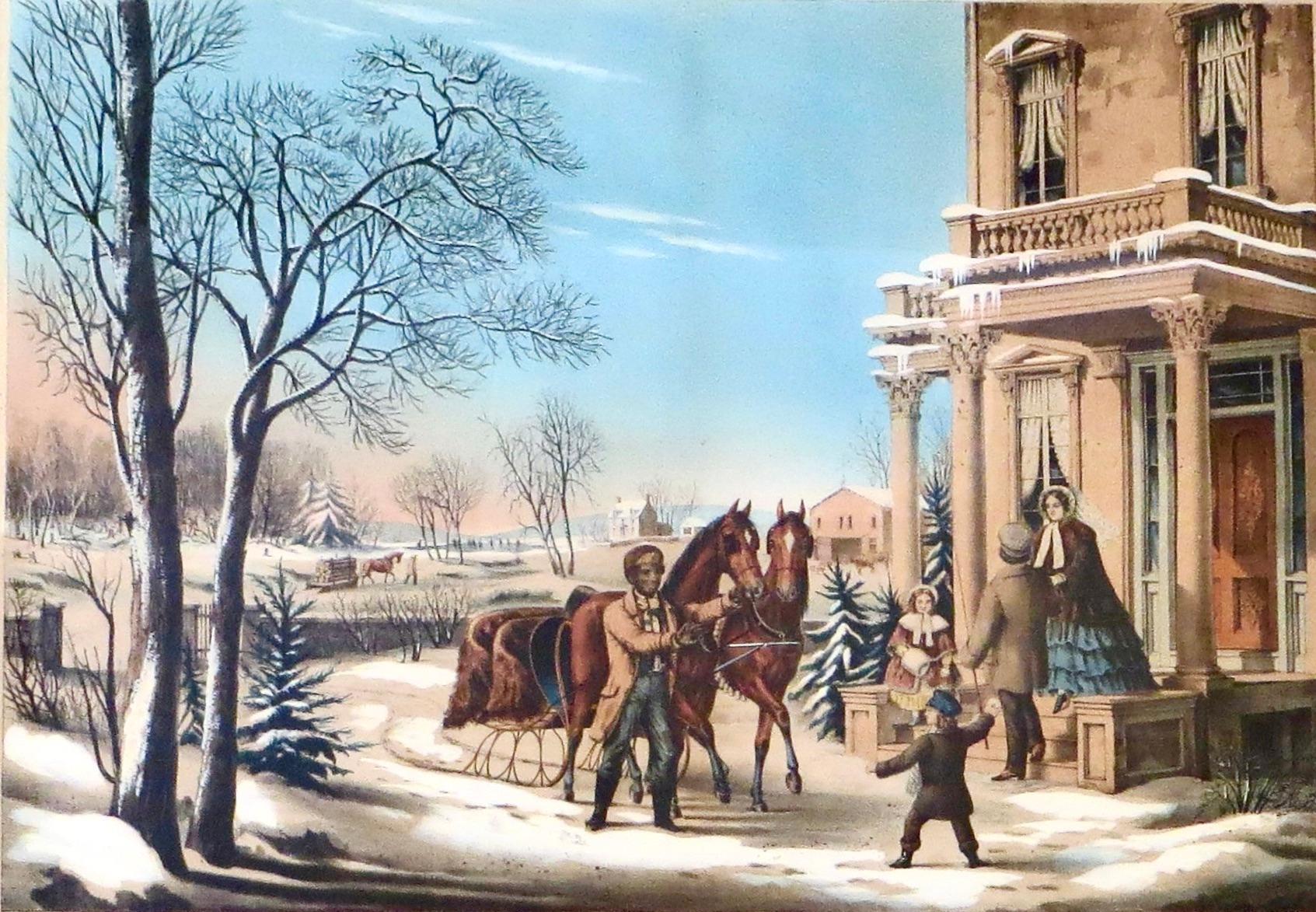 Metà XIX secolo Set (4) litografie di Nathaniel Currier Vita di campagna americana - Four Seasons C1855 in vendita