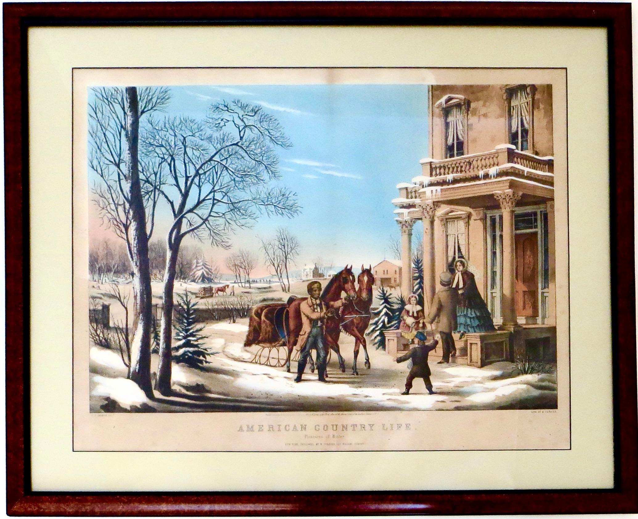 Carta Set (4) litografie di Nathaniel Currier Vita di campagna americana - Four Seasons C1855 in vendita