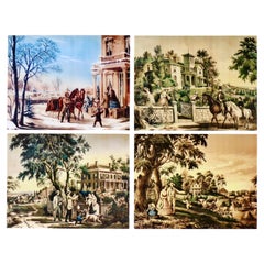 Set (4) Nathaniel Currier Lithographs American Country Life--Four Seasons C1855