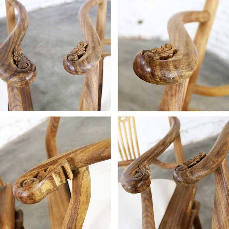 Set 4 Natural Teak Indonesian Ming Style Dining Armed Chairs