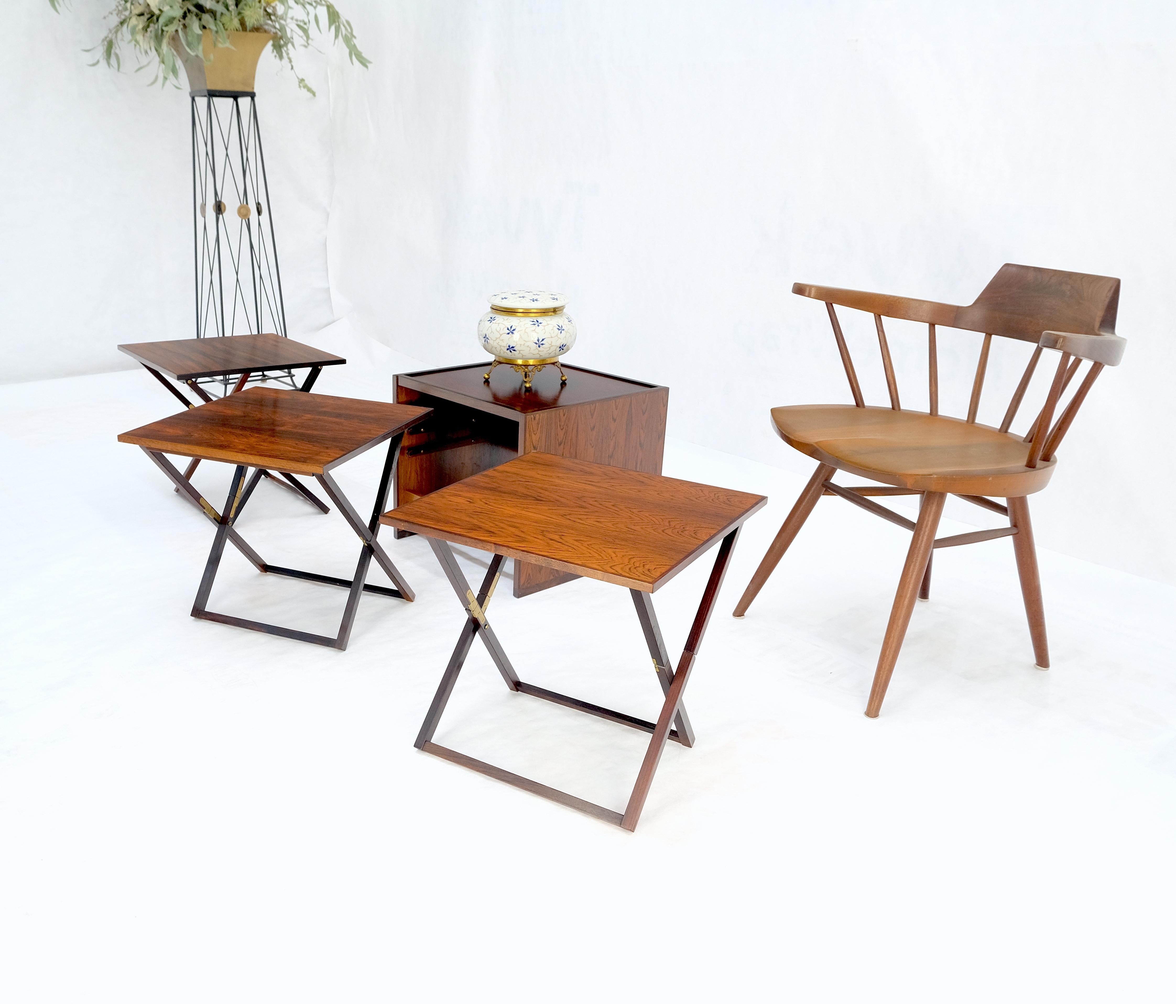 Set 4 Nesting Folding X Bases Rosewood & Brass End Side Tables Stands Denmark  For Sale 3