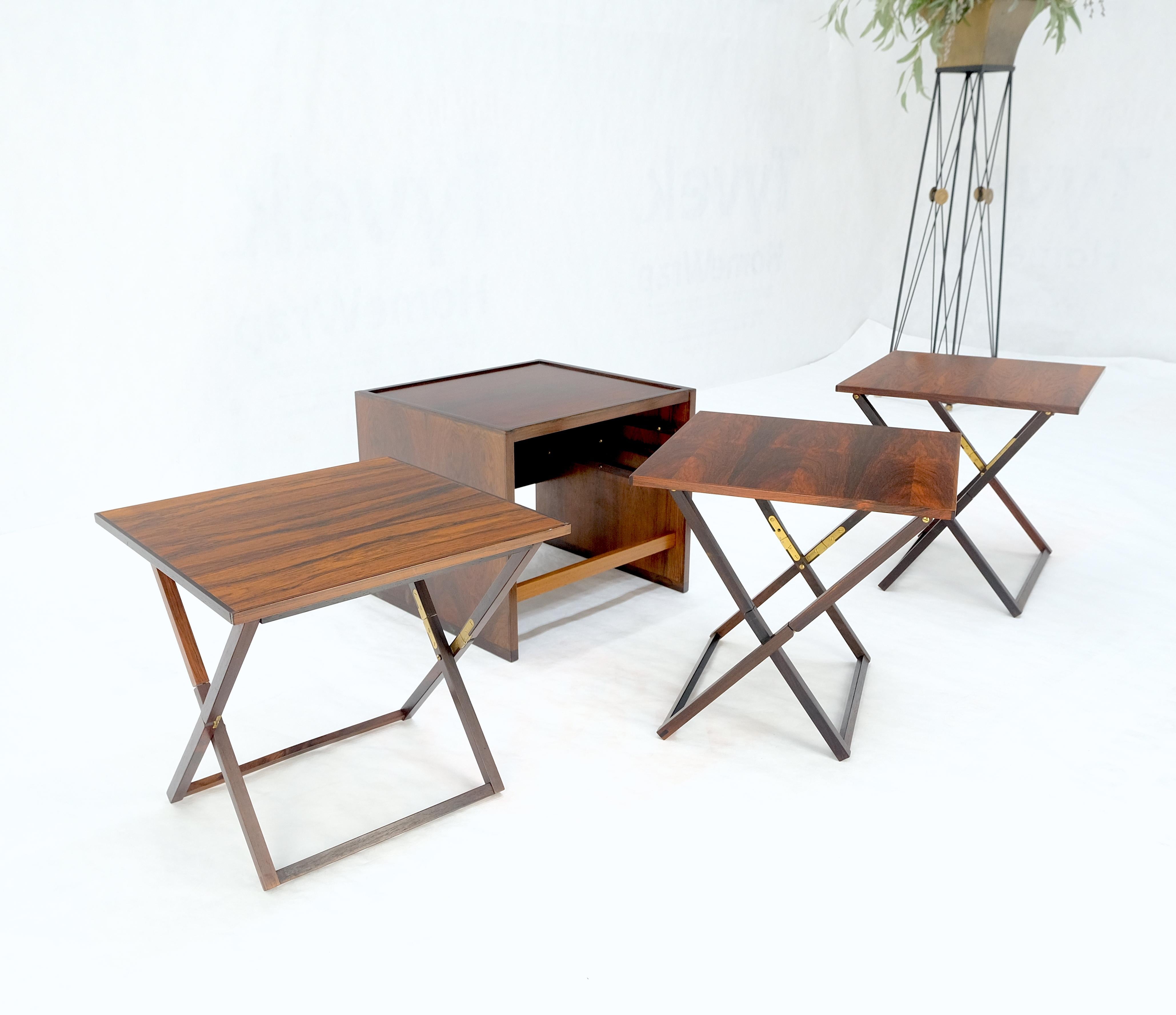 Set 4 Nesting Folding X Bases Rosewood & Brass End Side Tables Stands Denmark  For Sale 5