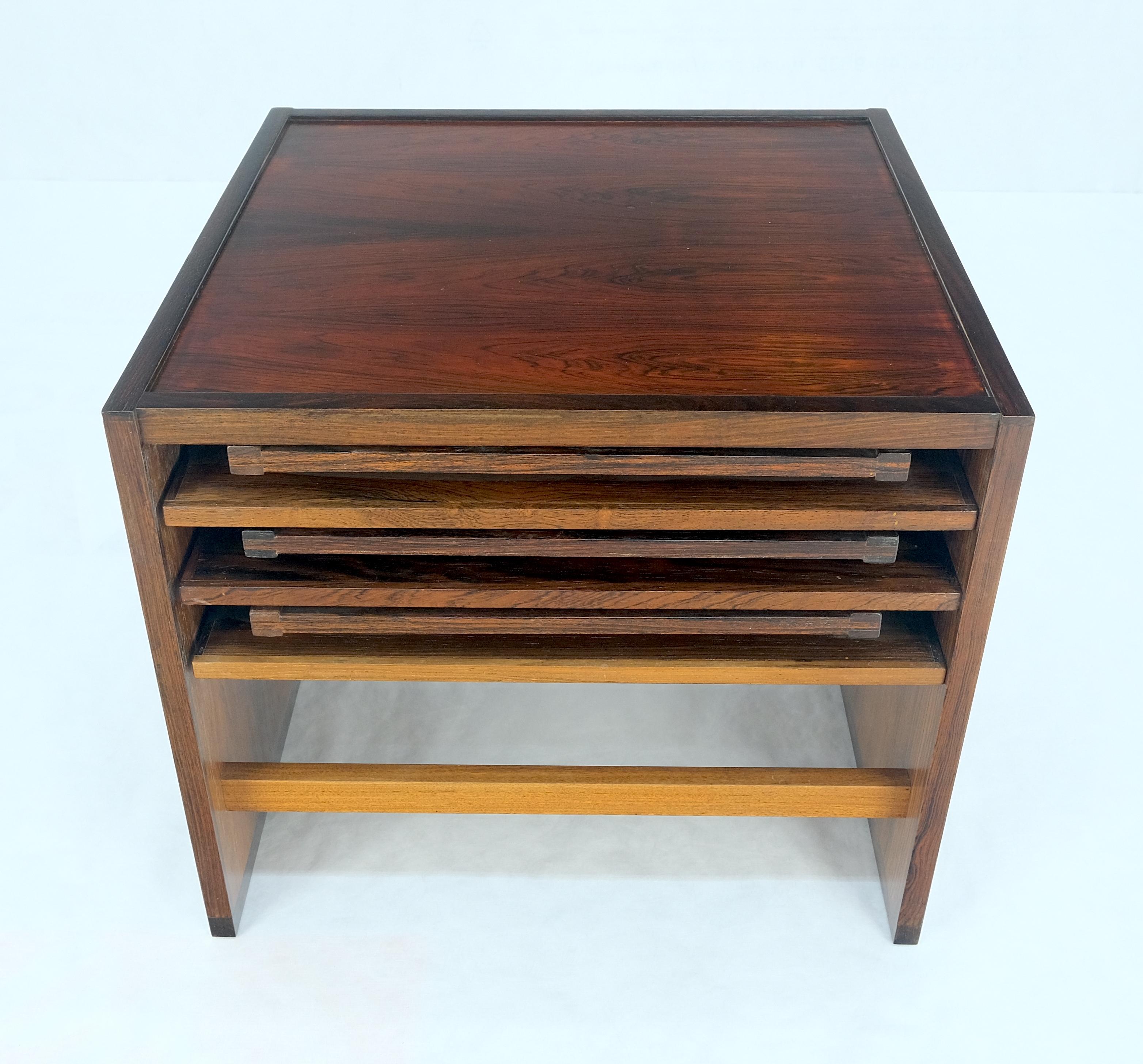 Lacquered Set 4 Nesting Folding X Bases Rosewood & Brass End Side Tables Stands Denmark  For Sale