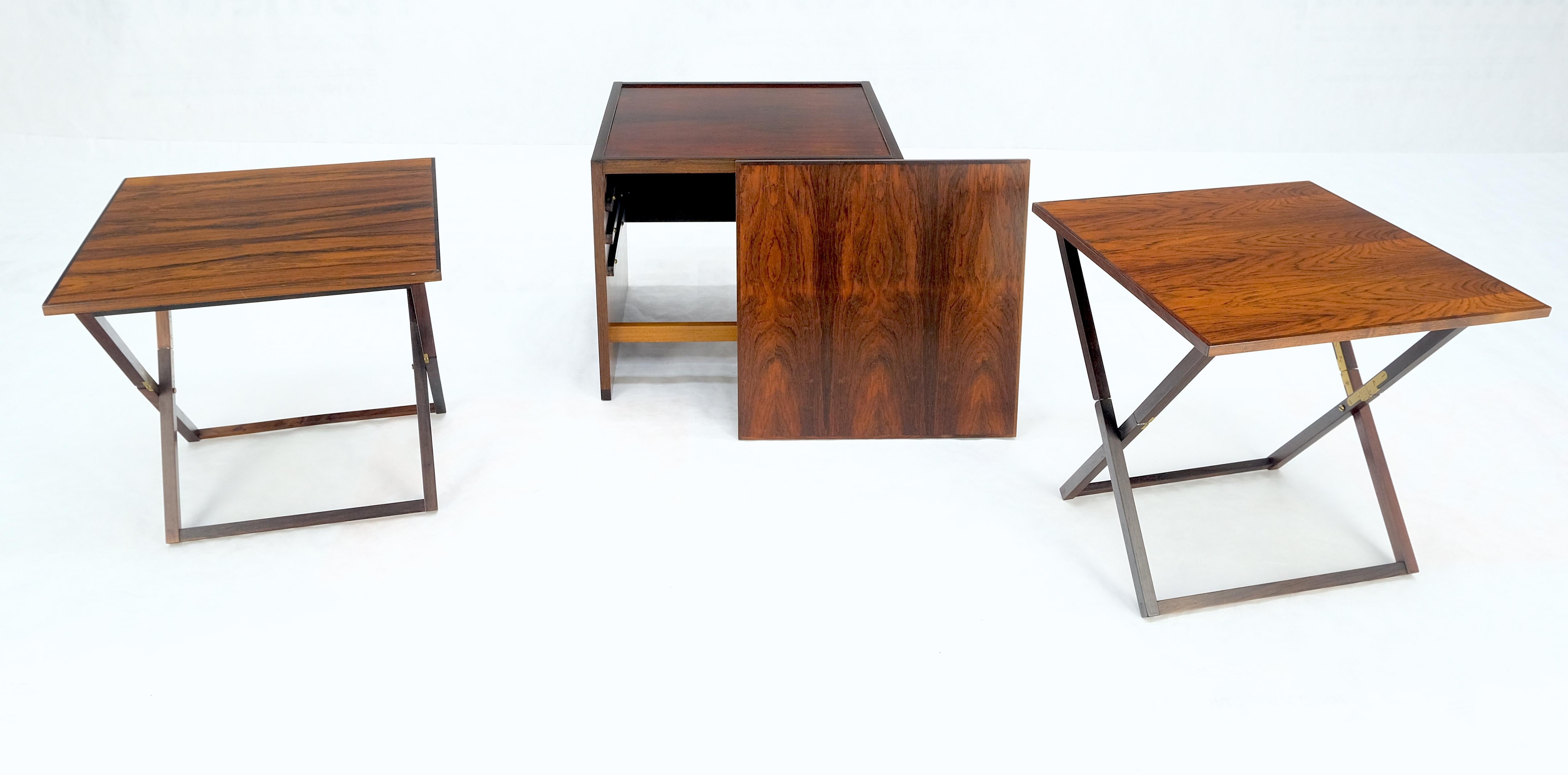 Set 4 Nesting Folding X Bases Rosewood & Brass End Side Tables Stands Denmark  For Sale 1